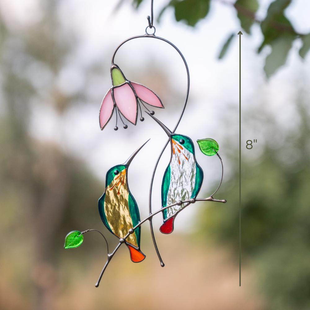 Hummingbird stained glass bird suncatcher Unique gift for mom Custom stained glass window hangings Hummingbird suncatcher