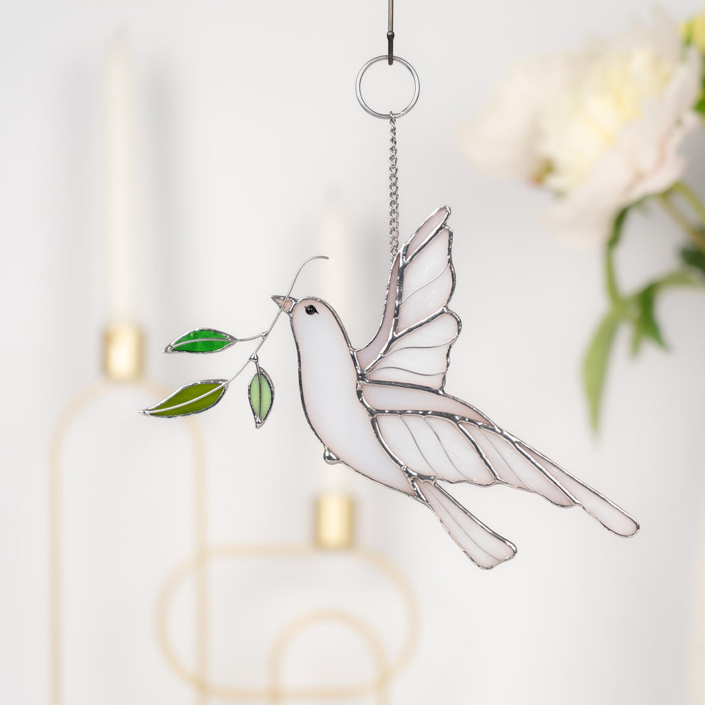 Stained glass dove Best gift for mom Stained glass window hangings Engagement ornament Stained glass bird suncatcher Garden stakes