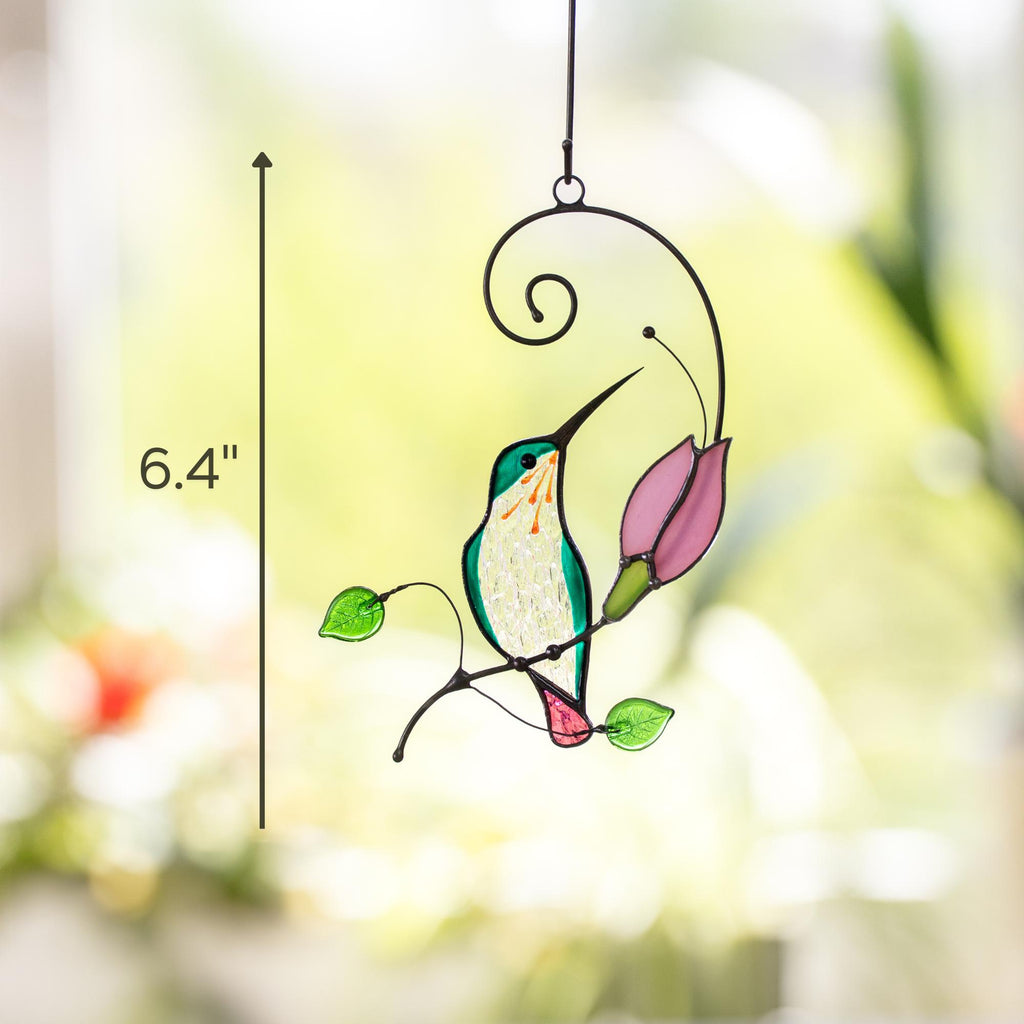 Stained glass window hangings Mother in law gift Handmade product Stained glass hummingbird suncatcher Flower suncatcher Bird lover gifts