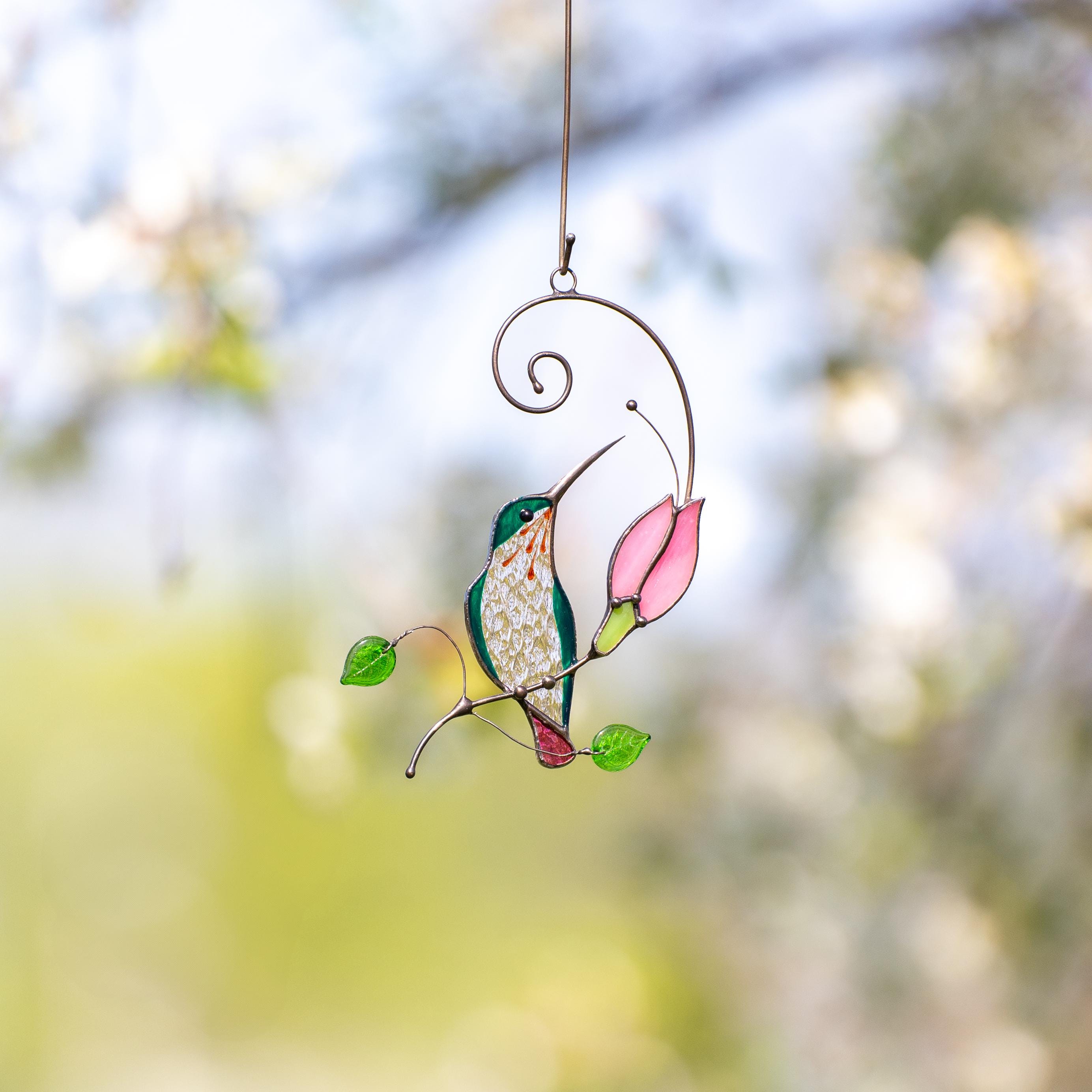 Stained glass window hangings Mother in law gift Handmade product Stained glass hummingbird suncatcher Flower suncatcher Bird lover gifts