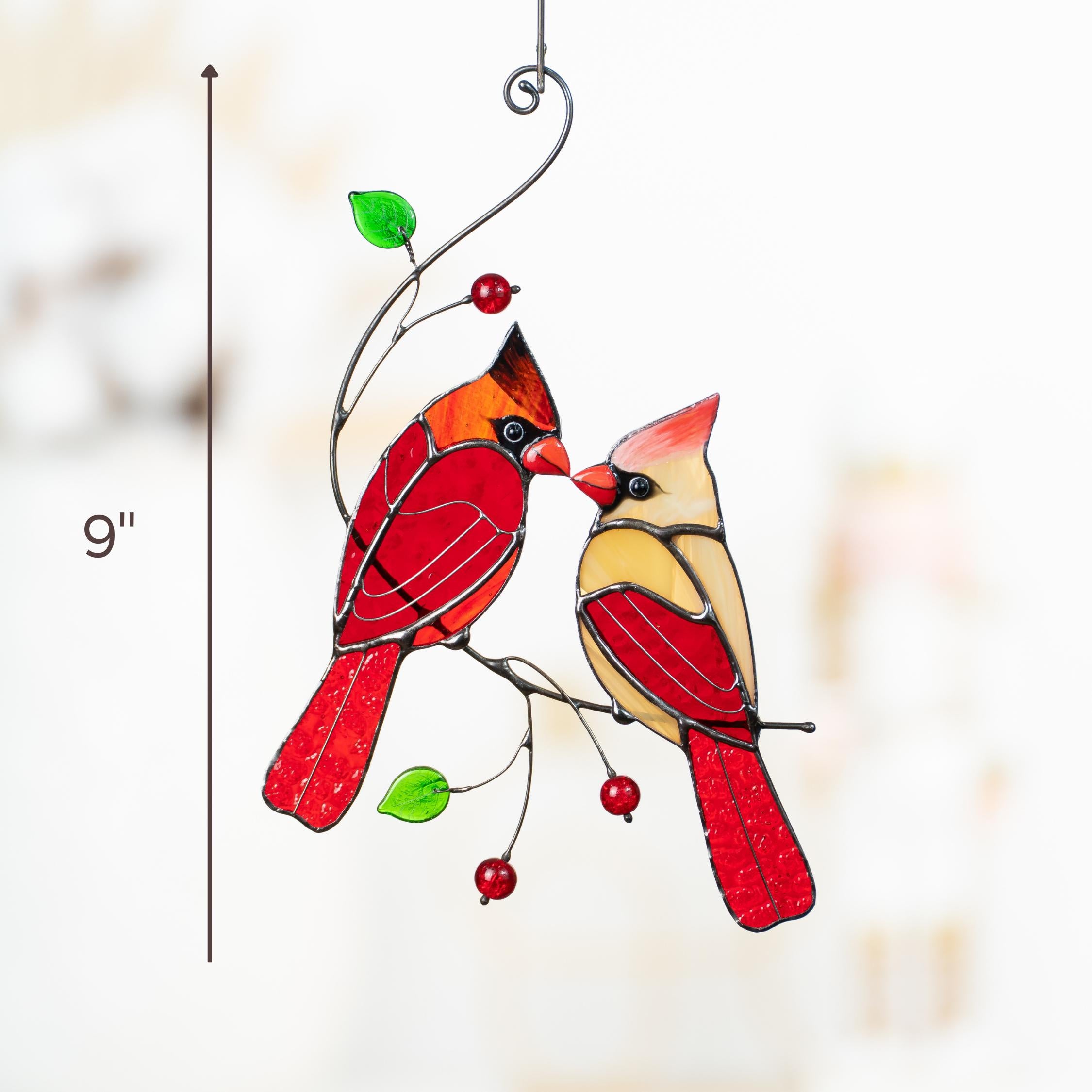 Cardinal stained glass window hangings Unique Gift For Mom Cardinal ornament Memorial suncatcher Unique garden gifts
