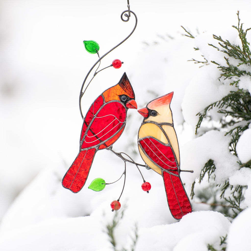 Cardinal stained glass window hangings Unique Gift For Mom Cardinal ornament Memorial suncatcher Unique garden gifts