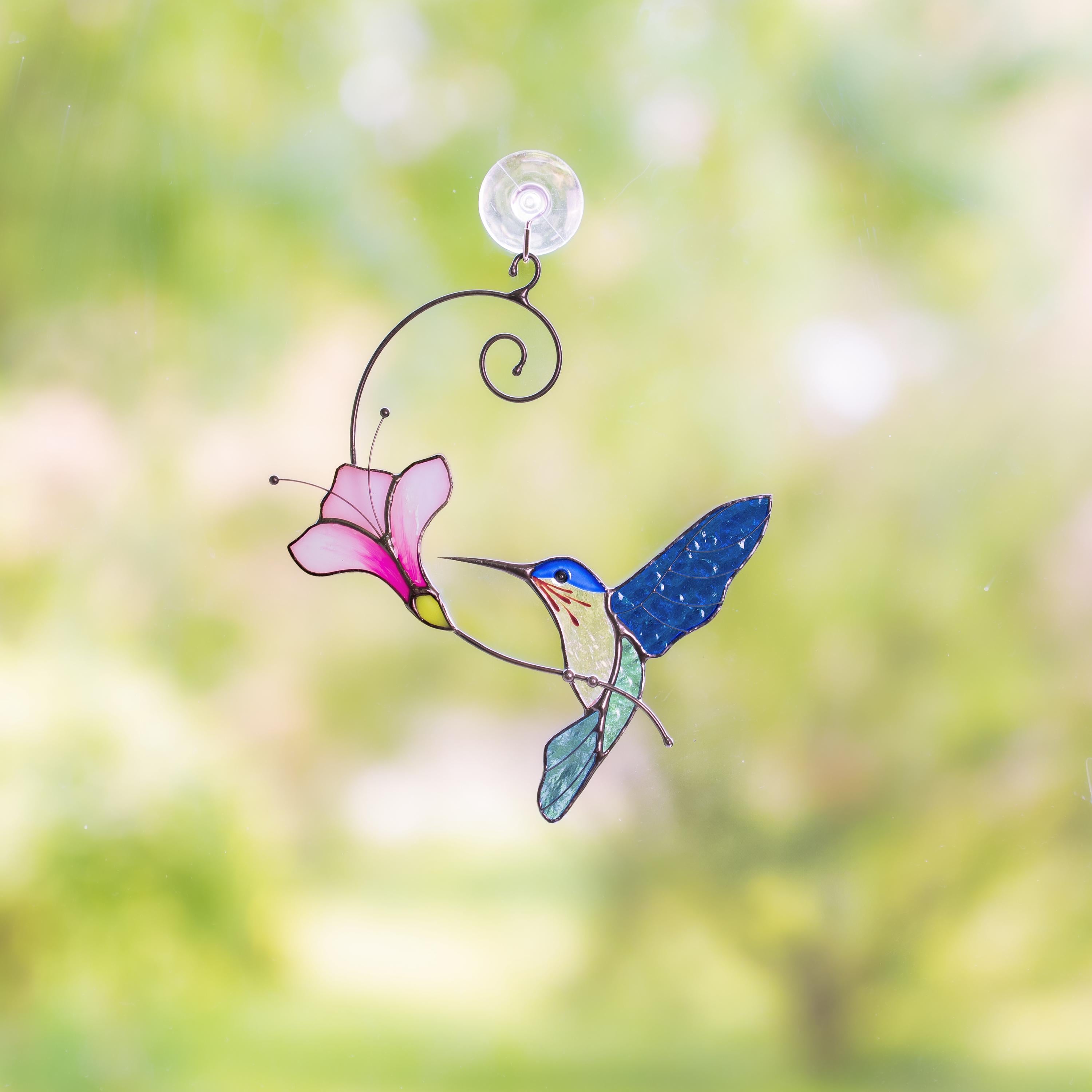 Hummingbird suncatcher Fathers day gifts Stained glass window hangings Stained glass flower suncatcher Hummingbird gifts