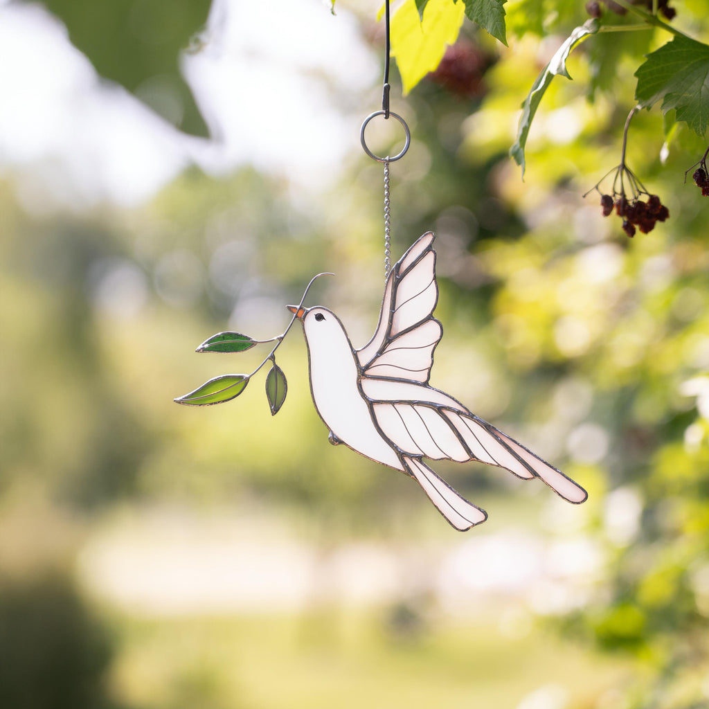 Stained glass dove Best gift for mom Stained glass window hangings Engagement ornament Stained glass bird suncatcher Garden stakes