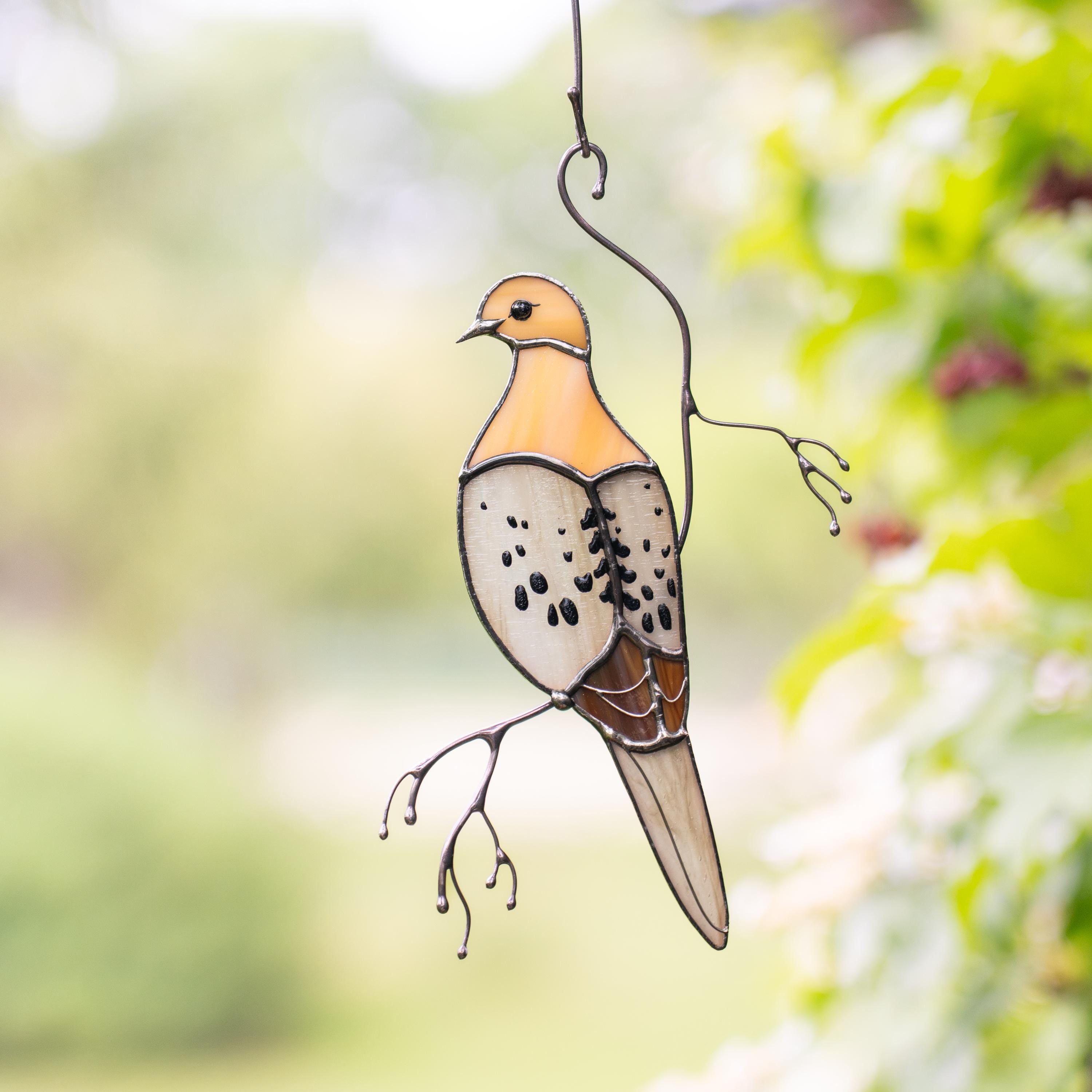 Stained glass bird suncatcher Unique gift for mom Custom stained glass window hangings Mourning dove stained glass bird
