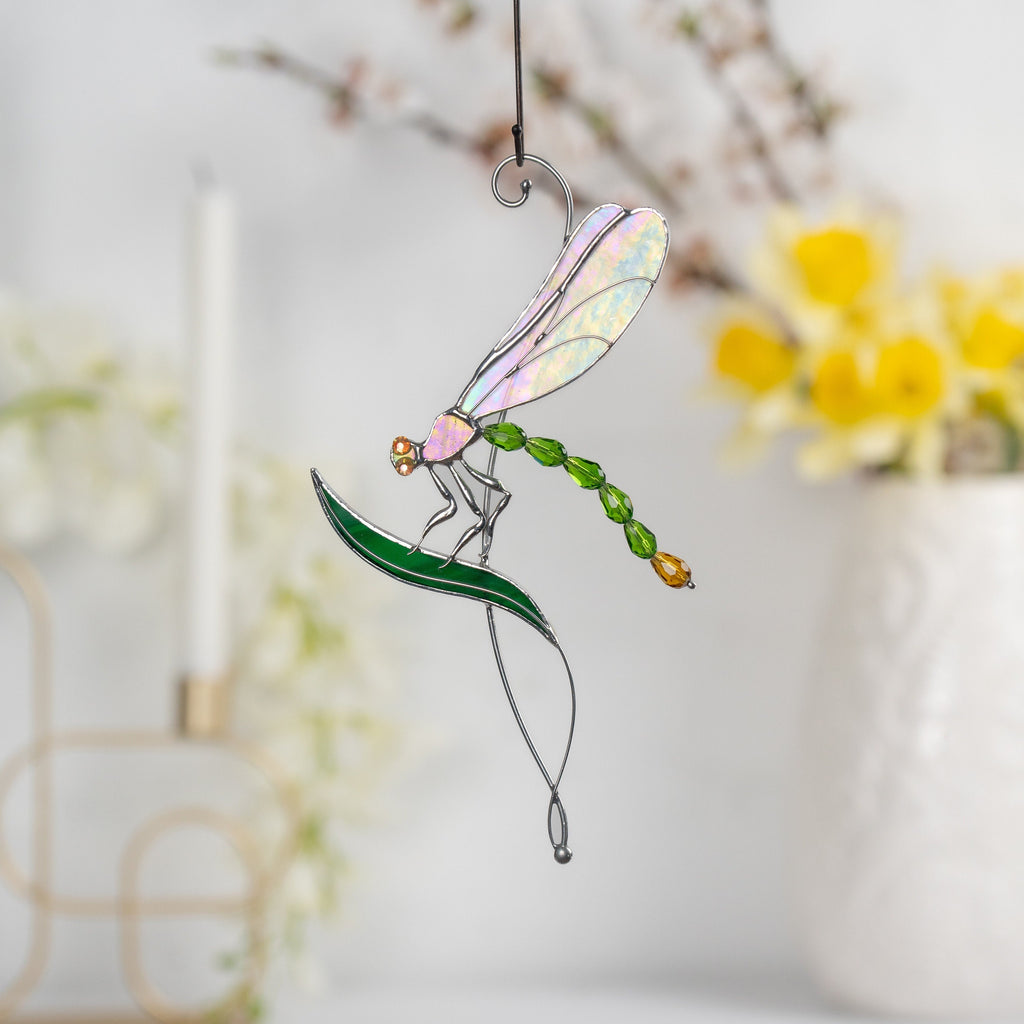 Fly insect stained glass window hangings New mom gift Modern stained glass dragonfly Dragonfly garden art Dad gifts