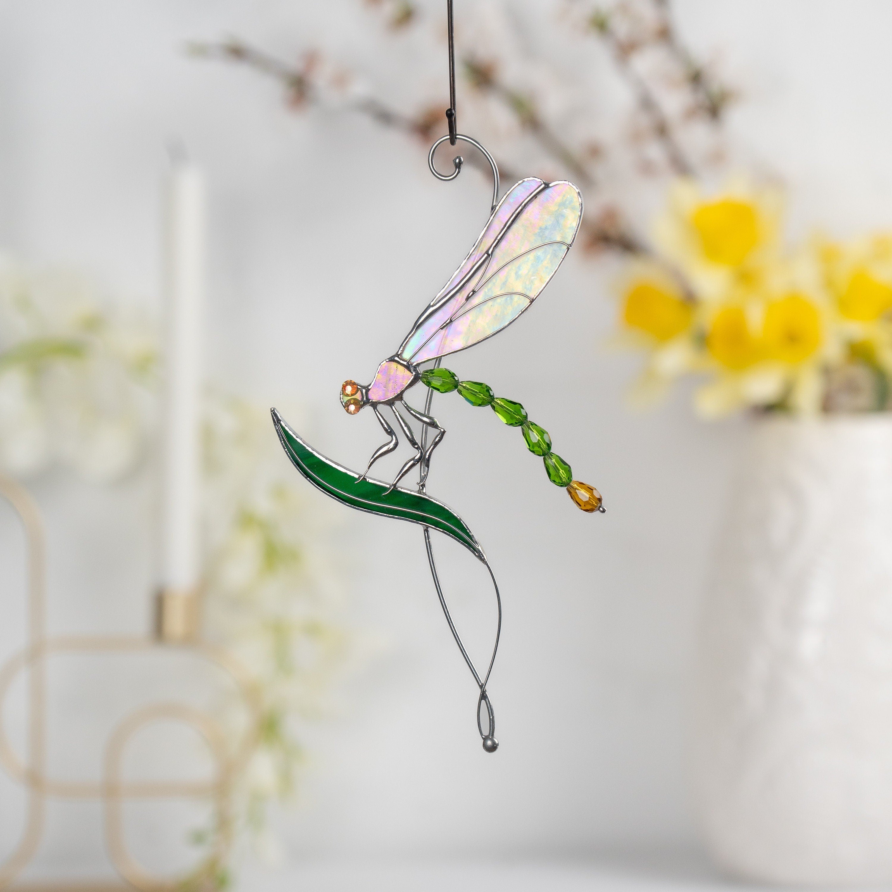 Fly insect stained glass window hangings New mom gift Modern stained glass dragonfly Dragonfly garden art Dad gifts