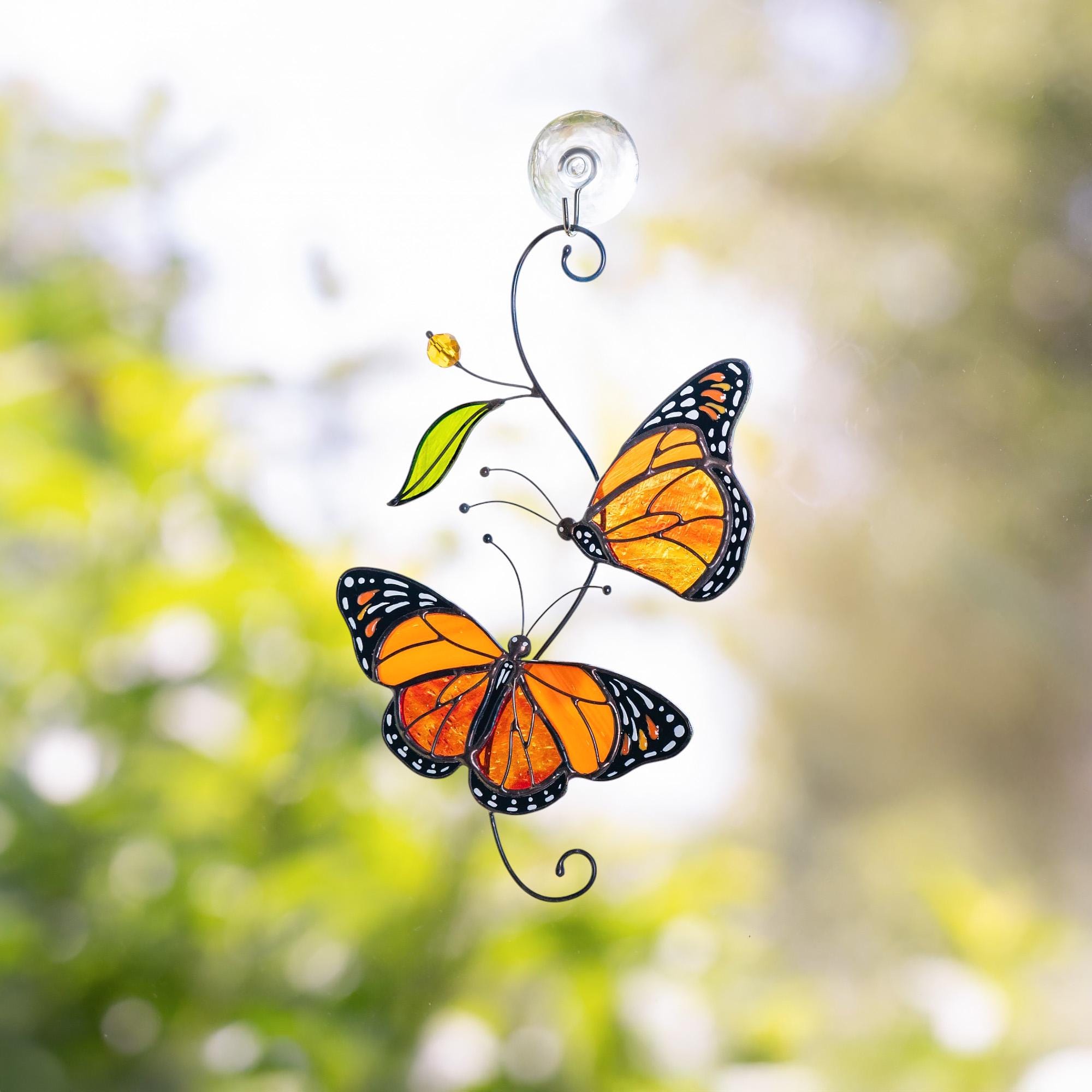 Monarch butterfly stained glass window hangings Gifts for garden lovers