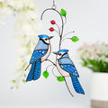 Stained glass bird suncatcher Grandparent gifts Blue jay stained glass window hangings Custom stained glass bird artwork