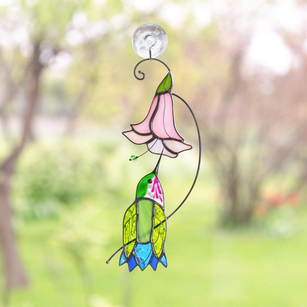 Hummingbird stained glass flower Daughter in law gift Custom stained glass hummingbird suncatcher Modern stained glass bird