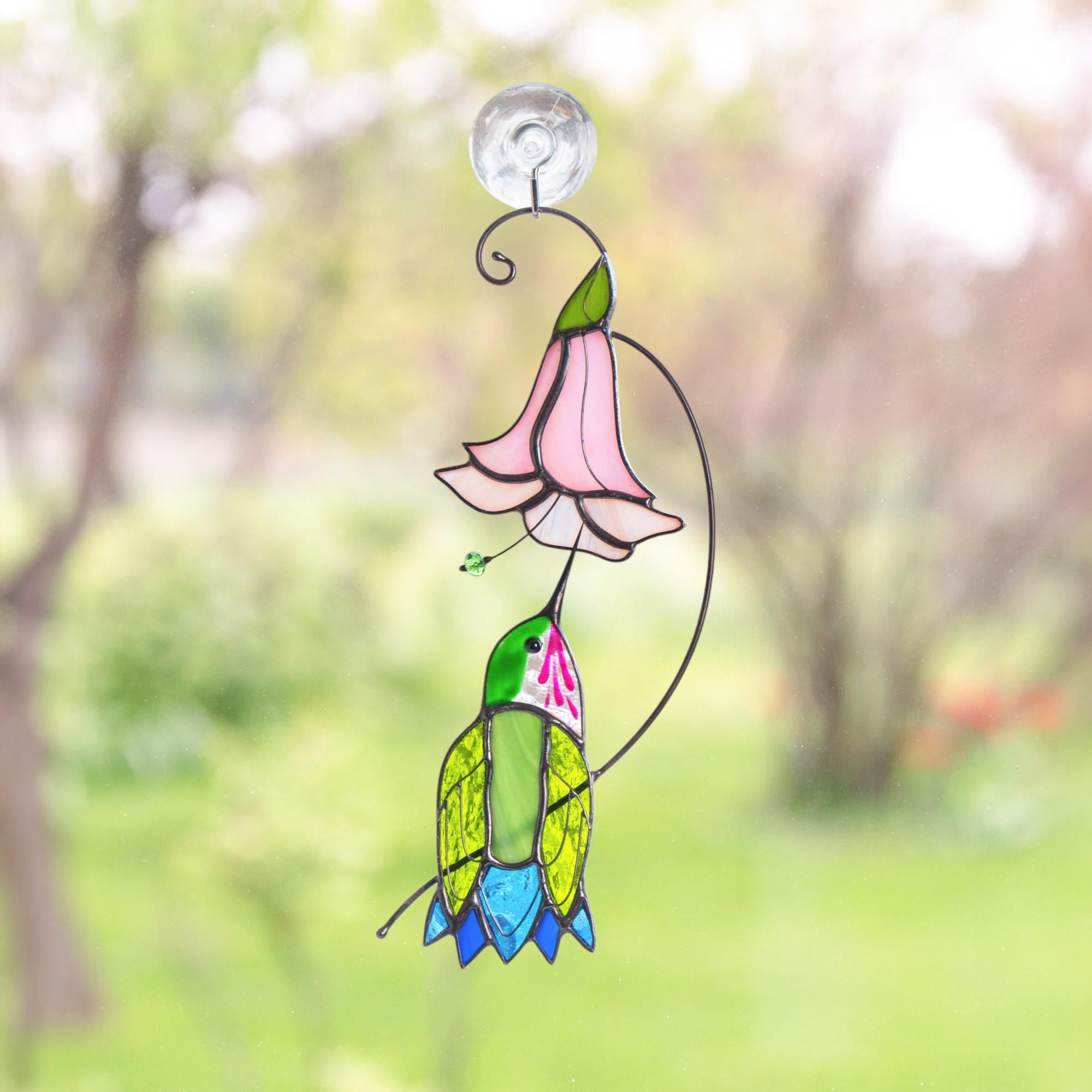 Hummingbird stained glass flower Daughter in law gift Custom stained glass hummingbird suncatcher Modern stained glass bird