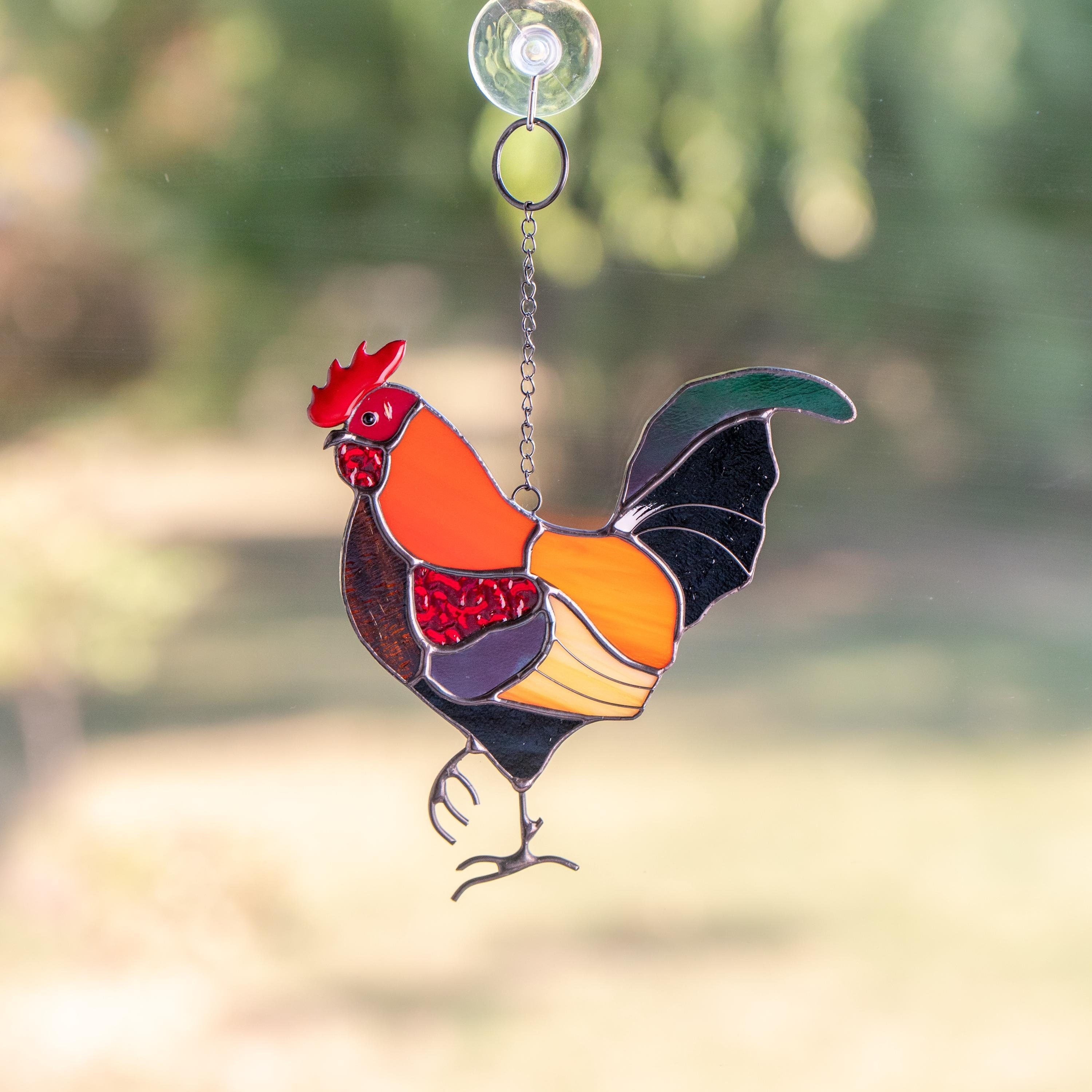 Stained glass rooster wall hanging Godfather gift Custom stained glass bird suncatcher Modern stained glass window hangings