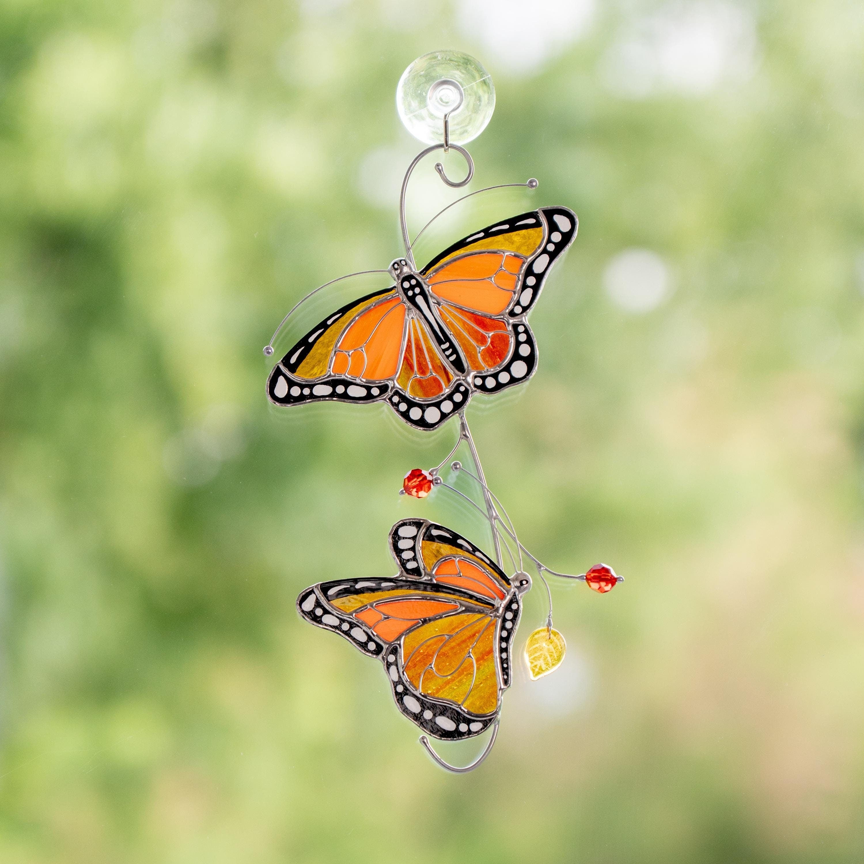 Monarch butterfly stained glass window hangings Gift for grandma Stained glass butterfly wall art Garden decoration