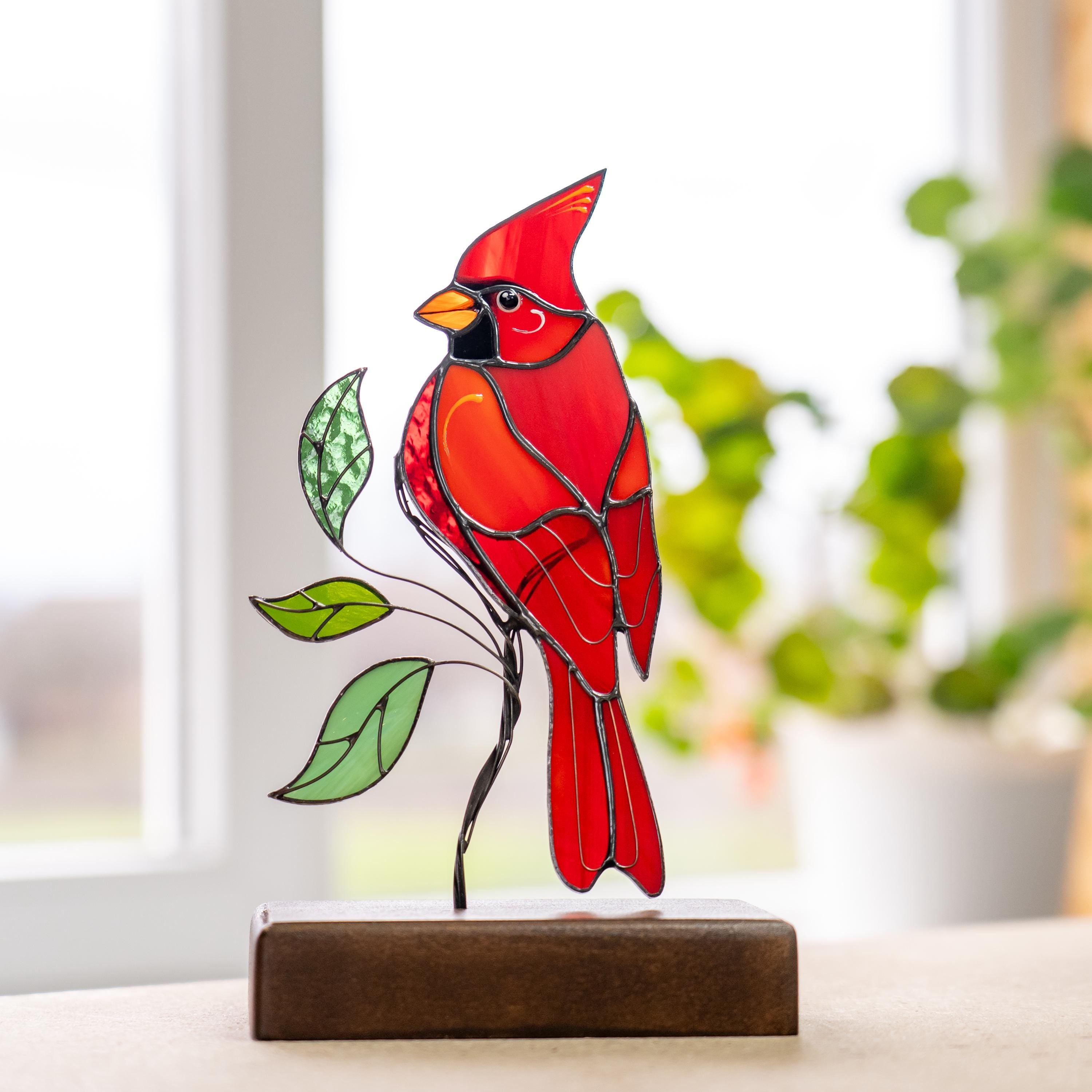 Cardinal suncatcher Custom stained glass ornament Unique gift for mom Cardinal gift Modern stained glass birds Custom suncatcher