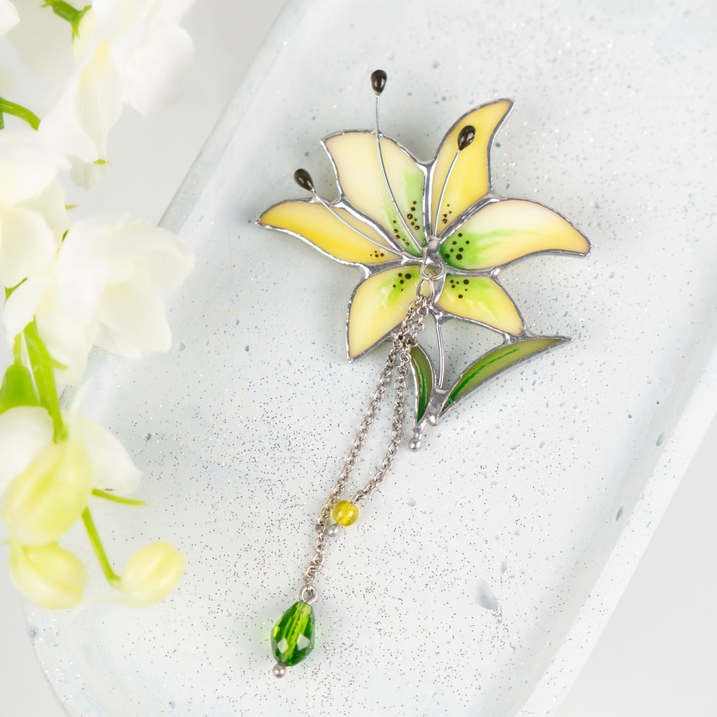 Lily jewelry stained glass brooch Unusual gifts for women Flower pin