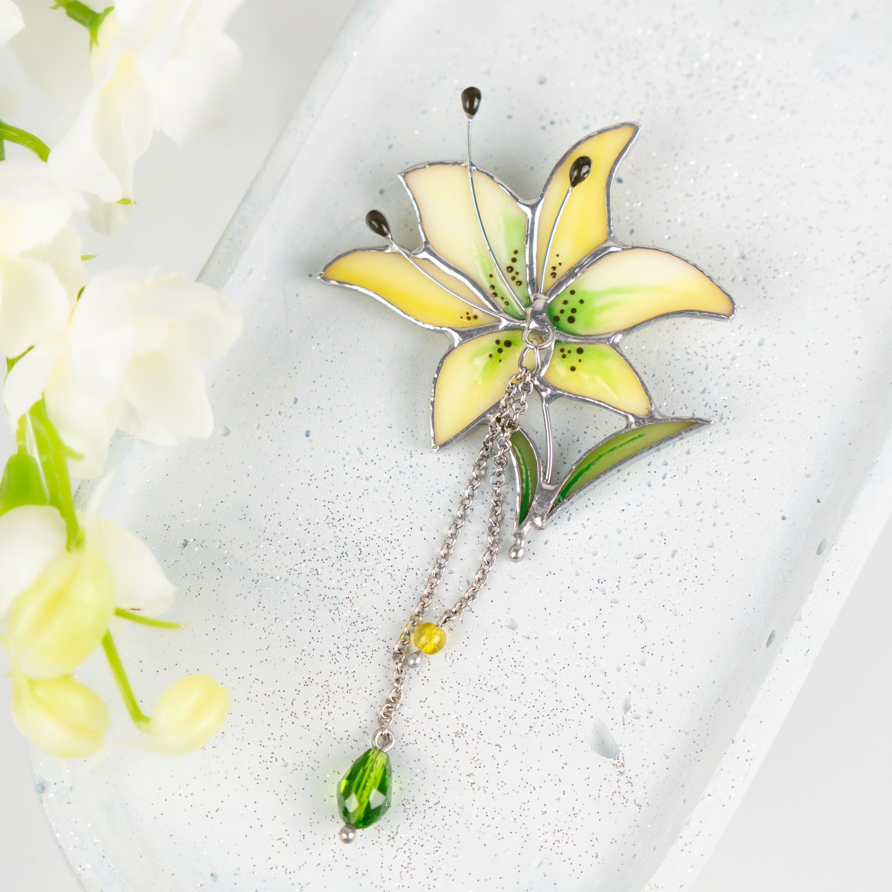 Lily jewelry stained glass brooch Unusual gifts for women Flower pin