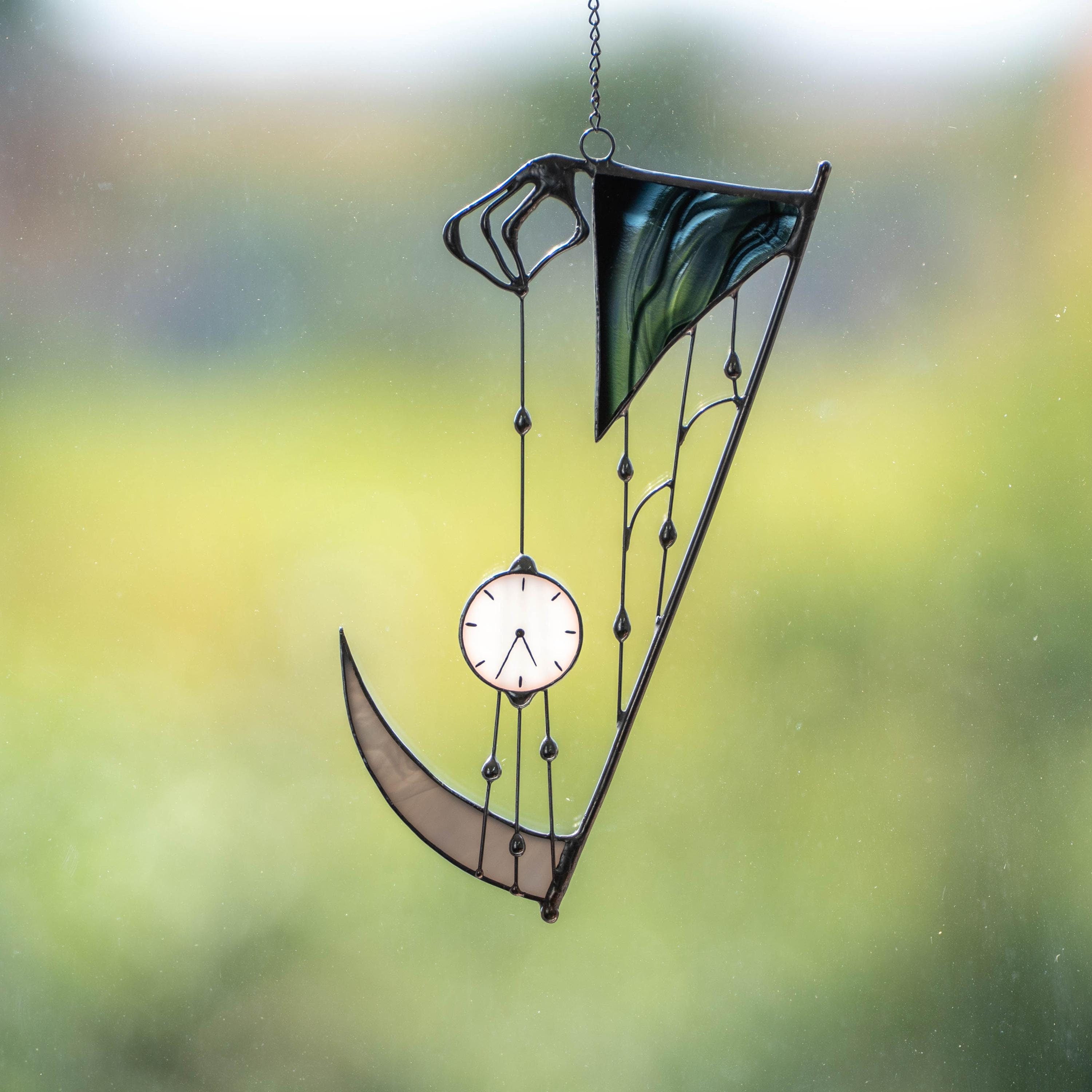 Stained glass grim reaper suncatcher Gothic home decor Unique handmade spooky season gift