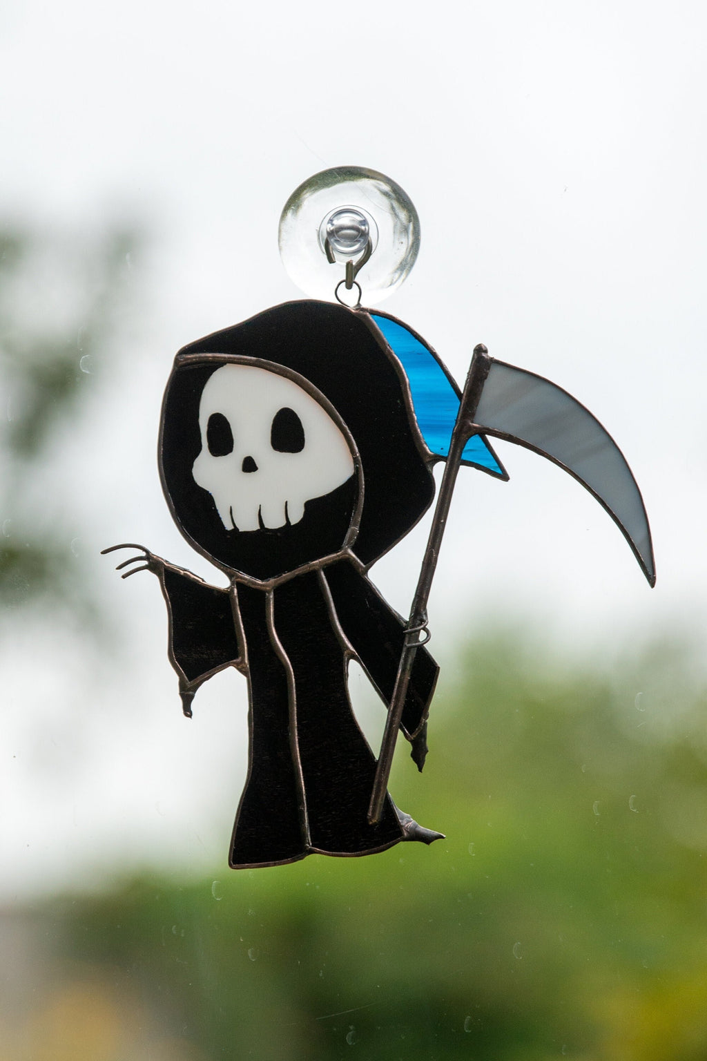 Custom stained glass Halloween artwork Grim reaper Modern stained glass window hangings Spooky ornaments Stained glass Halloween suncatcher