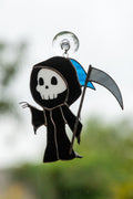 Custom stained glass Halloween artwork Grim reaper Modern stained glass window hangings Spooky ornaments Stained glass Halloween suncatcher