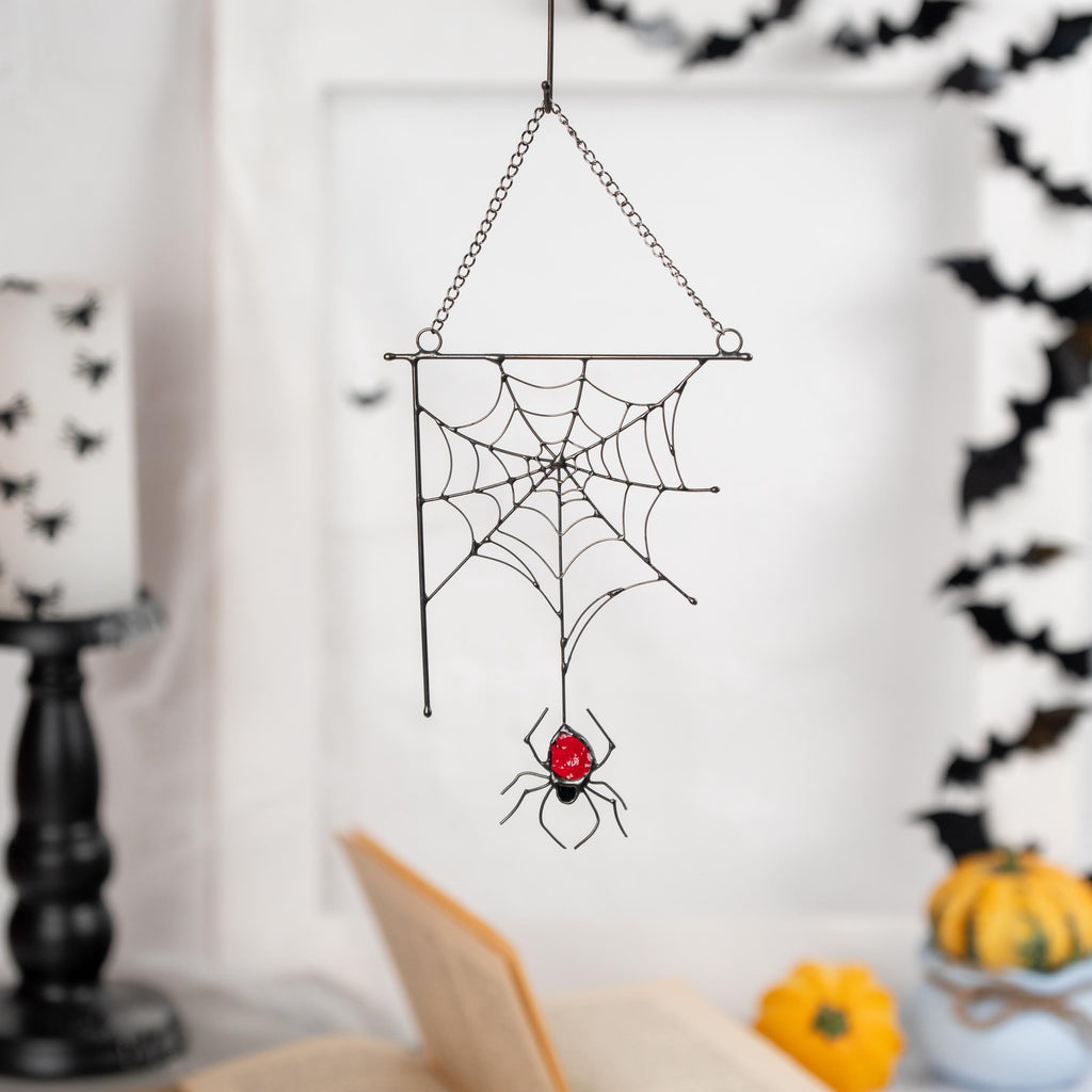 Halloween stained glass jumping spider Halloween gifts Modern stained glass window hangings Web suncatchers