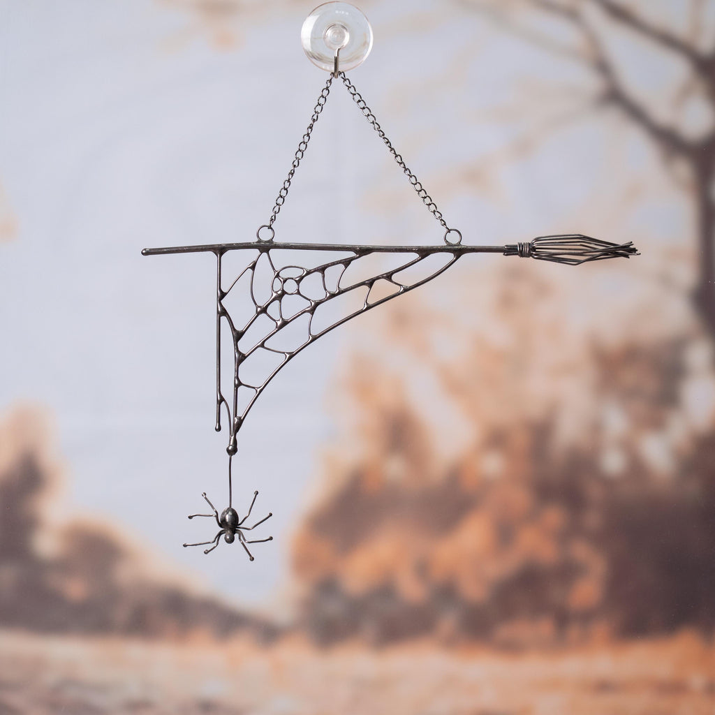 Halloween broom window hangings Jumping spider Stained glass horror Witch broom Halloween decorations Moon Halloween gifts
