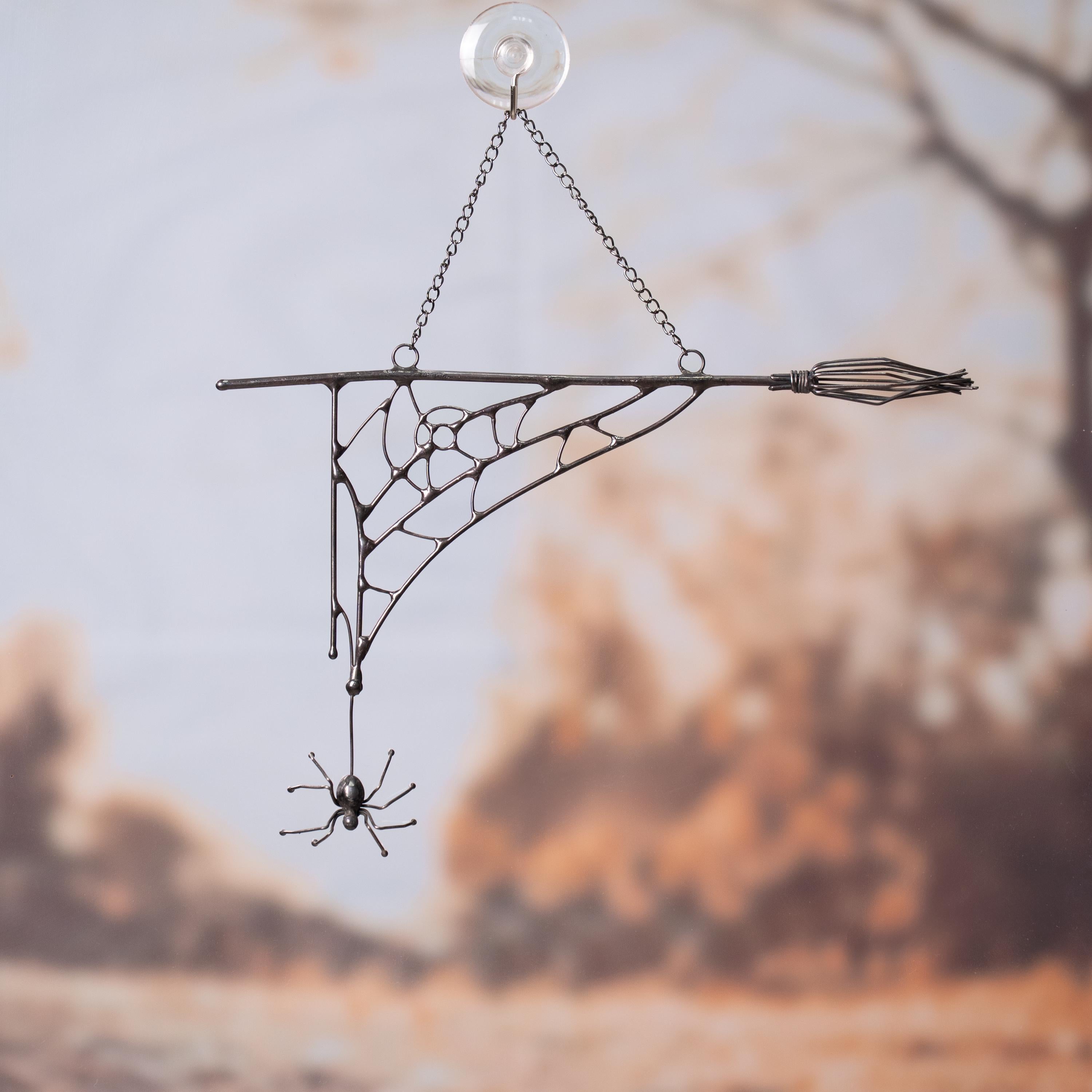 Halloween broom window hangings Jumping spider Stained glass horror Witch broom Halloween decorations Moon Halloween gifts