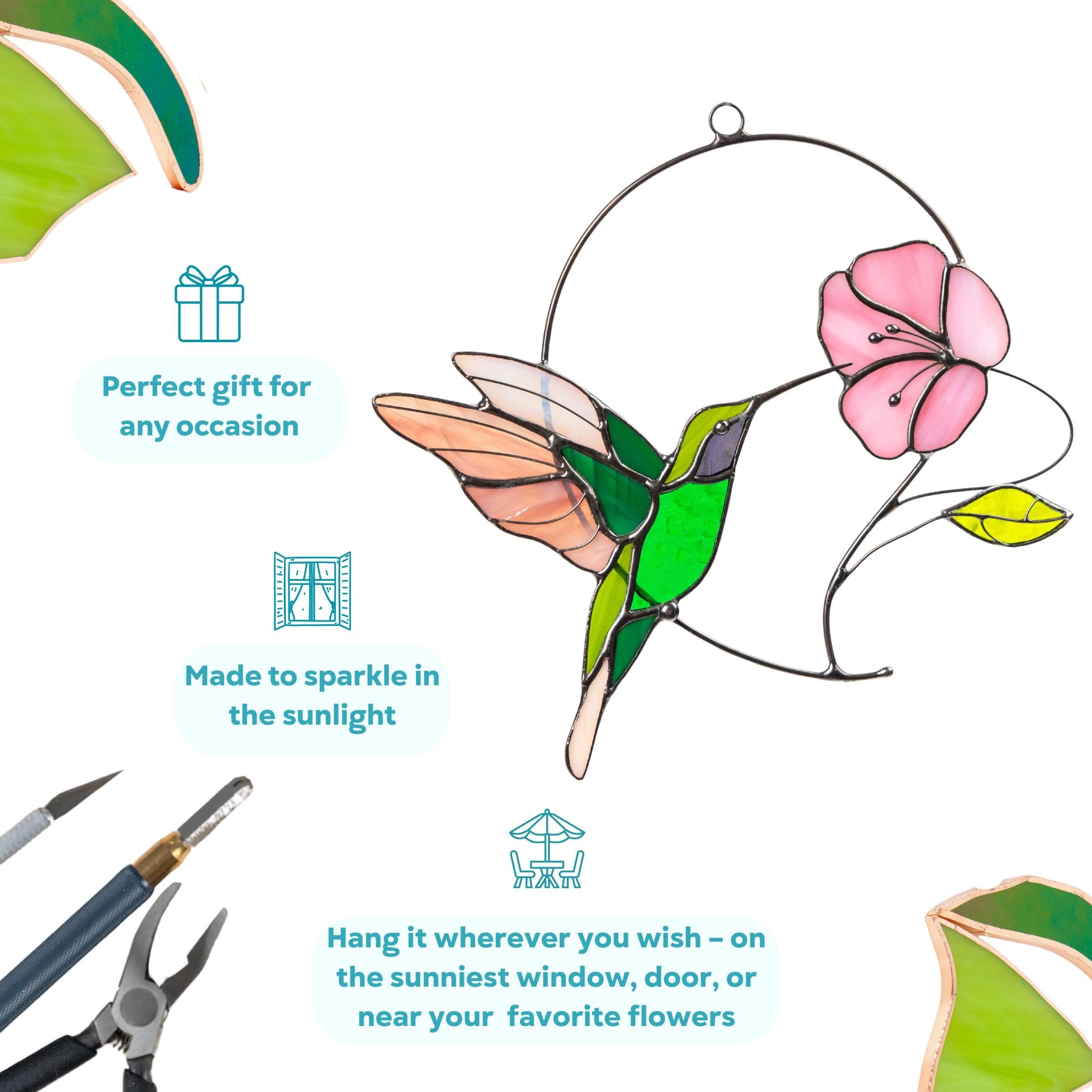 Hummingbird suncatcher Godmother gifts Hummingbird stained glass window hangings Fairy garden accessories Daughter in law gift