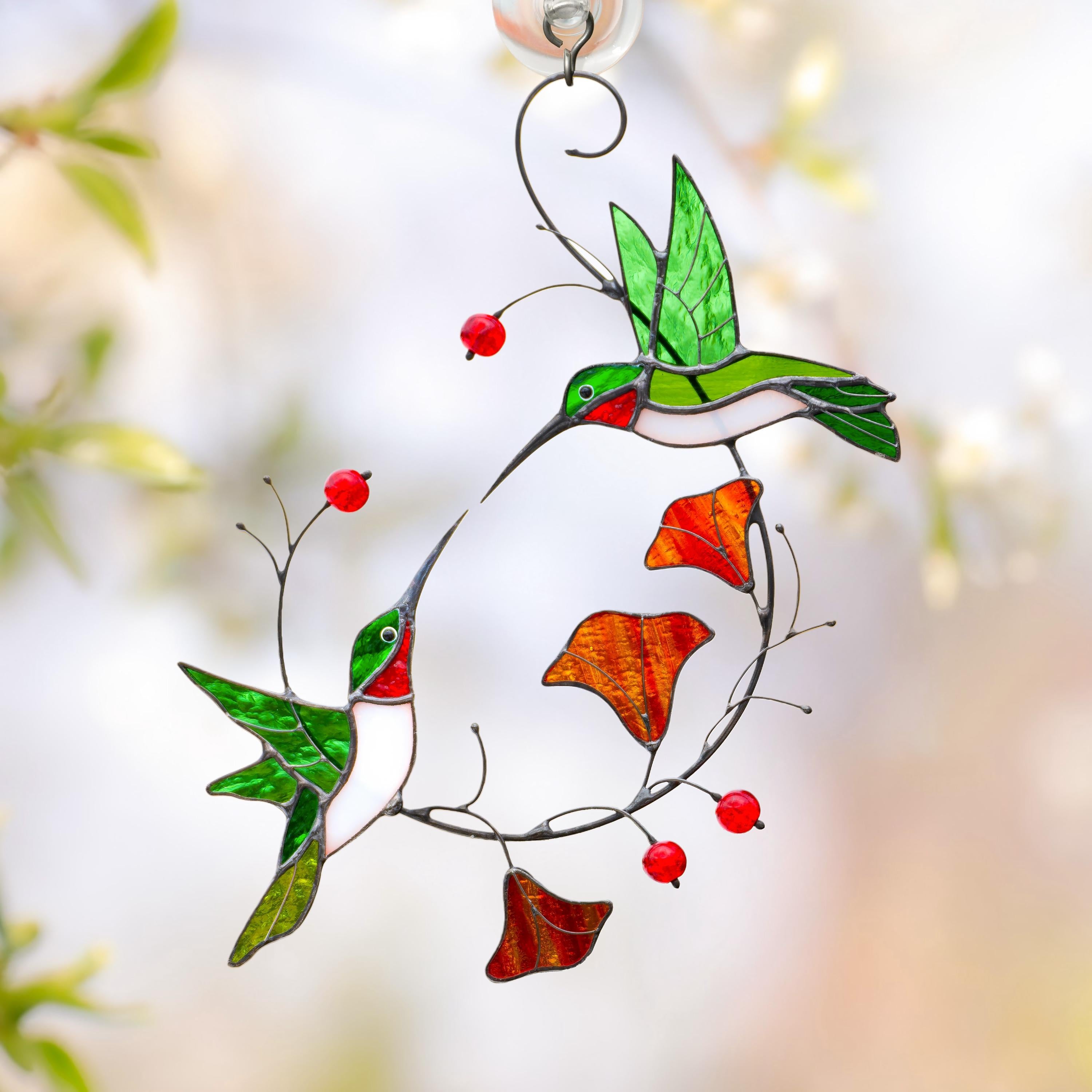 Hummingbird stained glass window hangings ift for her Custom stained glass bird suncatcher Great grandparent gift