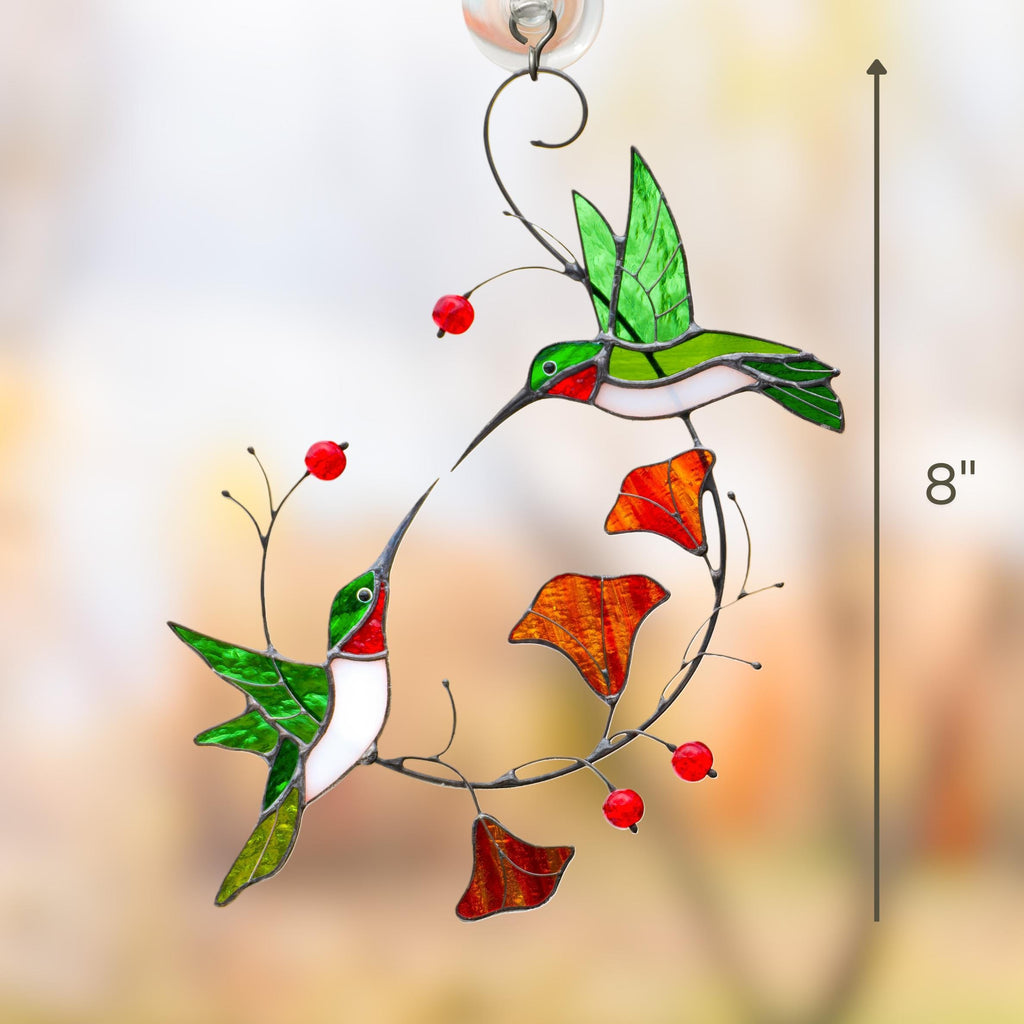 Hummingbird stained glass window hangings ift for her Custom stained glass bird suncatcher Great grandparent gift