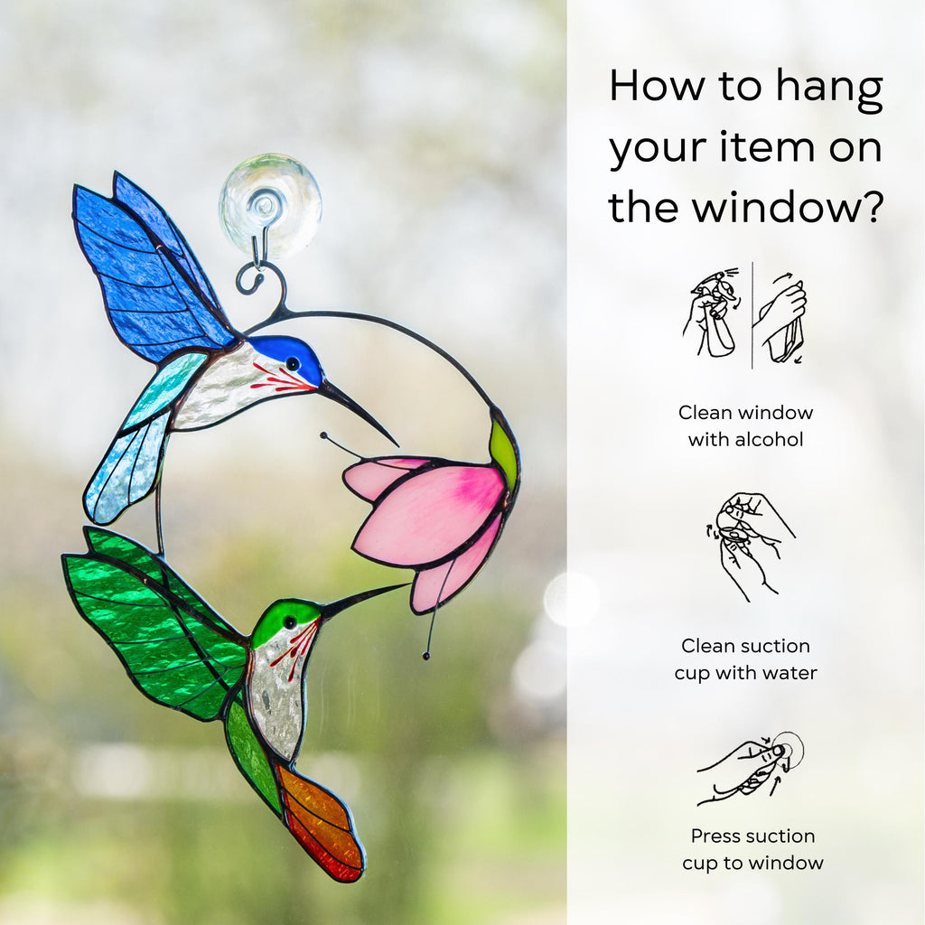 Stained glass birds Gift for couple Hummingbird stained glass window hangings Hummingbird gifts Best gift for mom