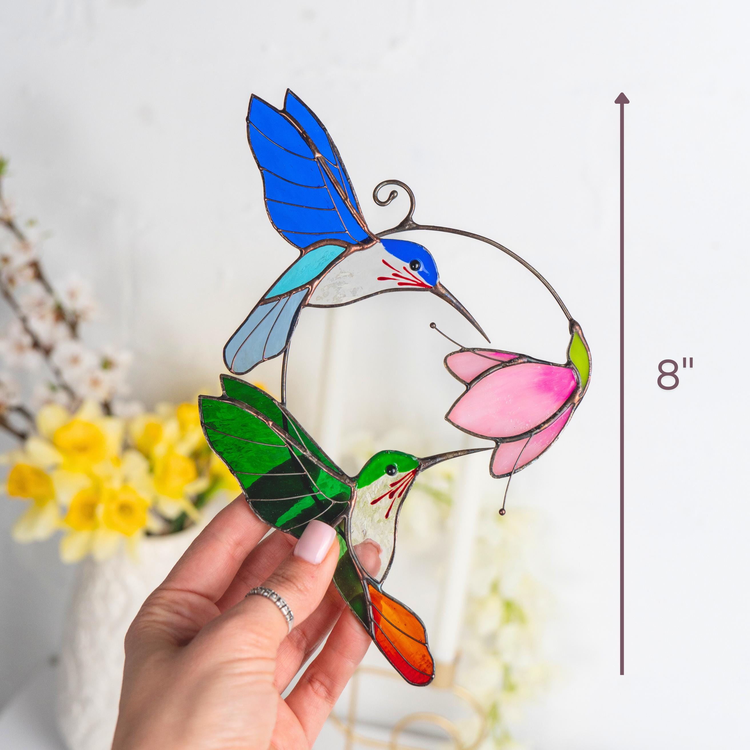 Stained glass birds Gift for couple Hummingbird stained glass window hangings Hummingbird gifts Best gift for mom