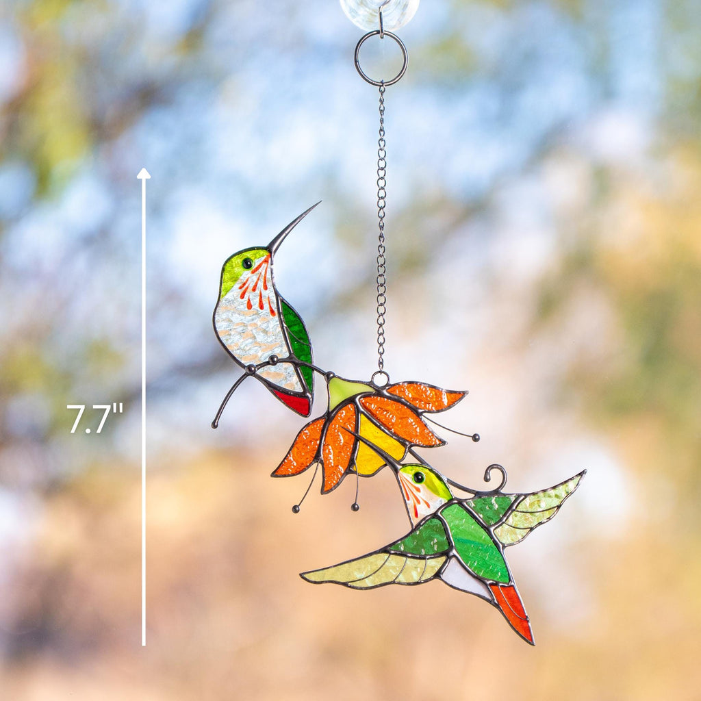 Hummingbird stained glass birds Best gift for mom Custom stained glass window hangings Fairy garden accessories