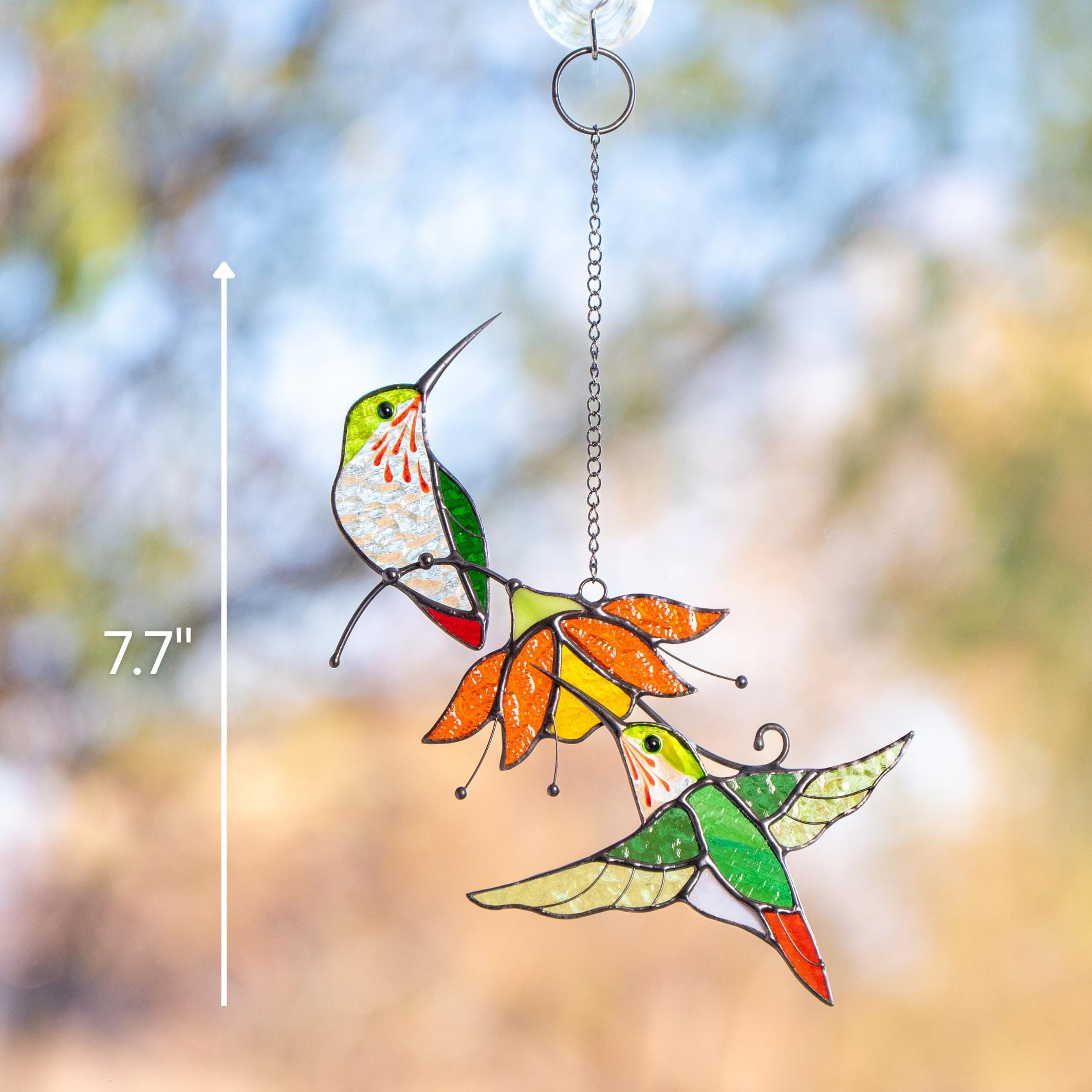 Hummingbird stained glass birds Best gift for mom Custom stained glass window hangings Fairy garden accessories