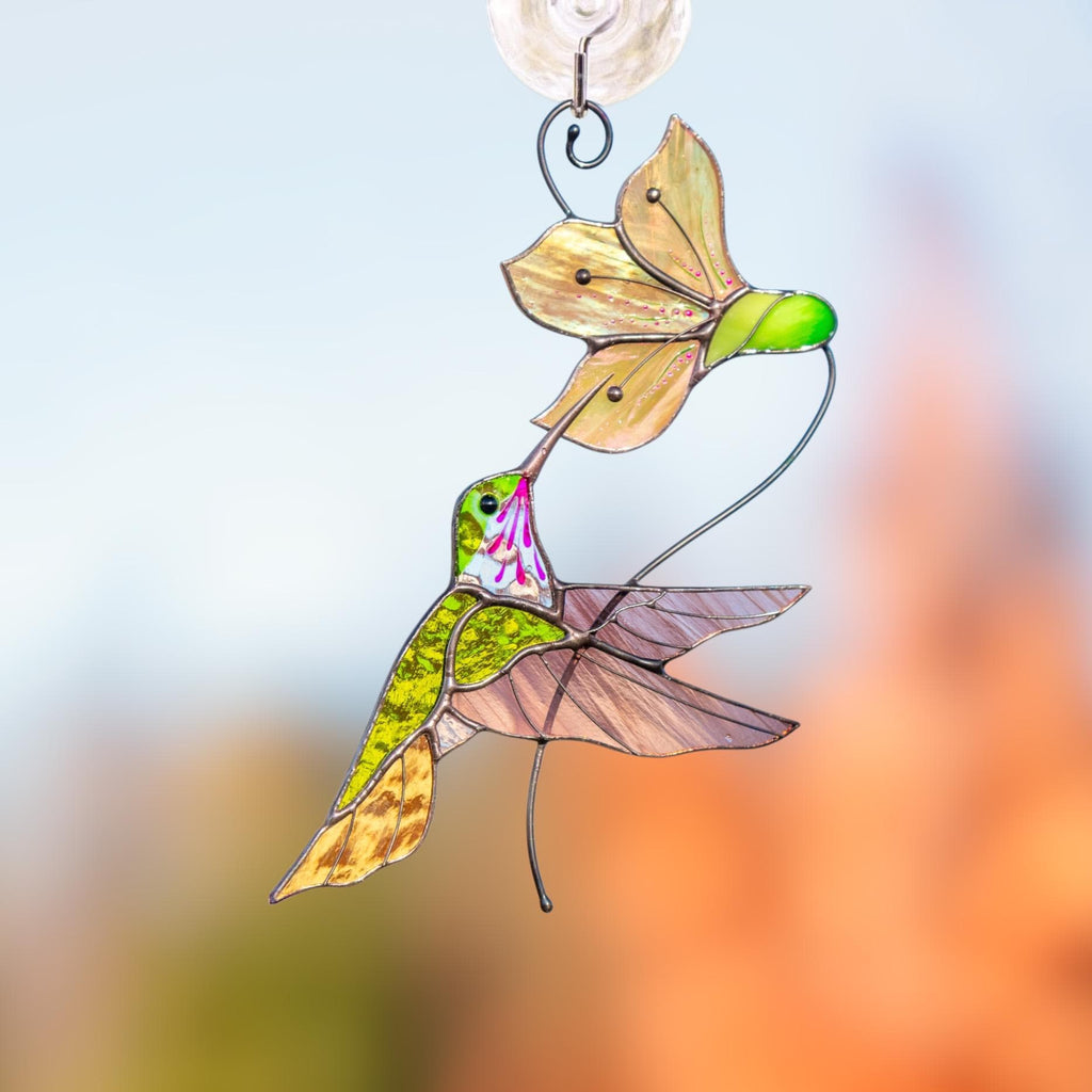 Hummingbird stained glass window hangings New mom gift Flower suncatcher House warming gifts new home Hummingbird stained glass suncatcher
