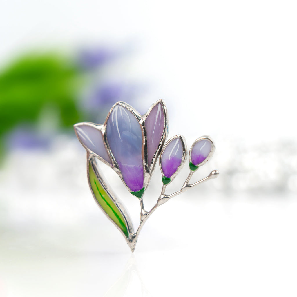 Freesia stained glass brooch Mother in law gift Nature inspired flower jewelry