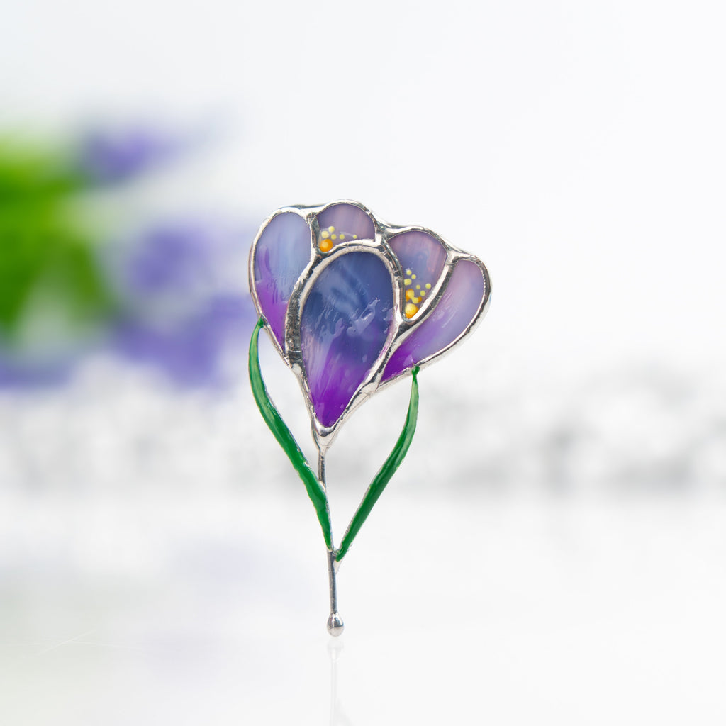 Saffron stained glass jewelry Mother in law gift Crocus stained glass flower brooch