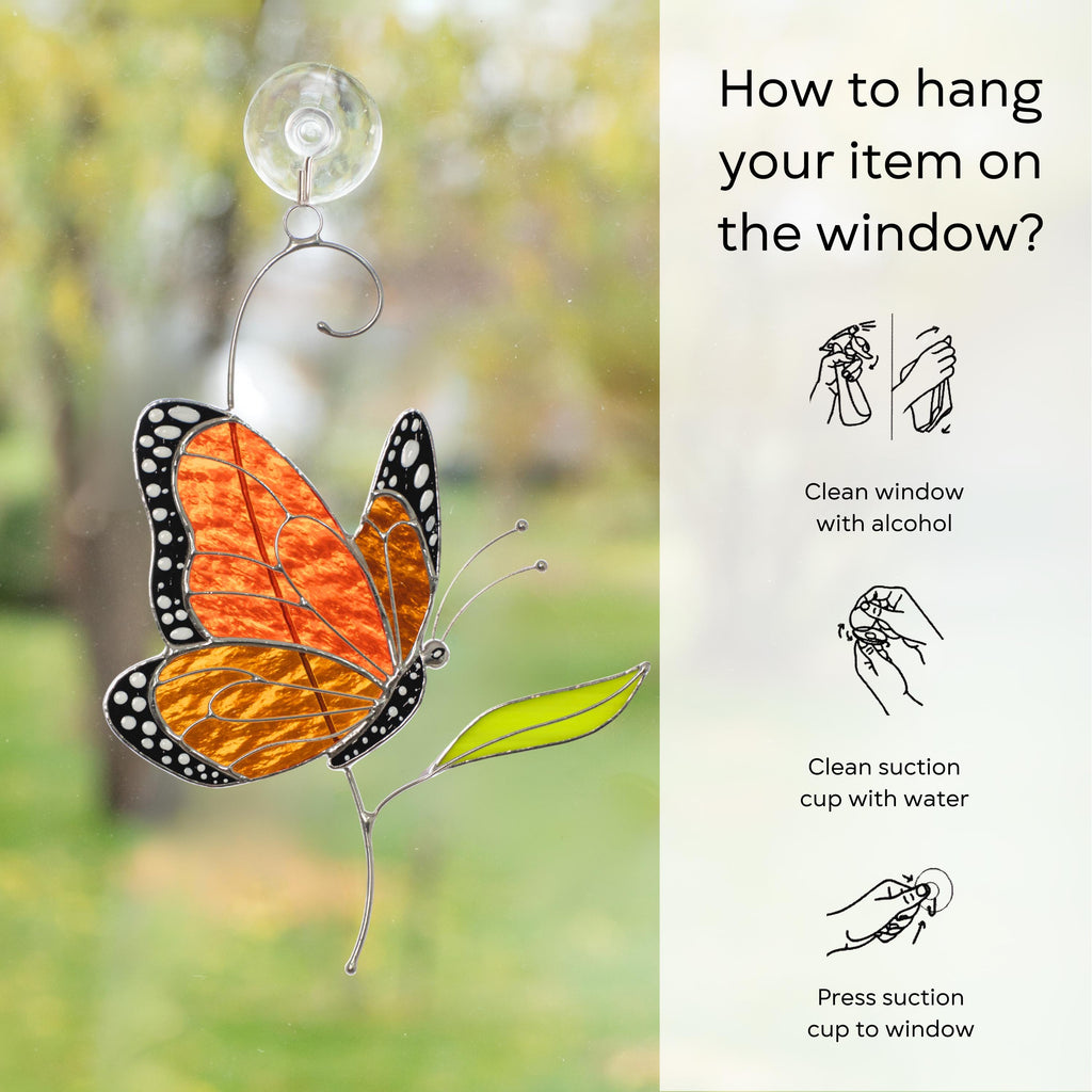 Butterfly stained glass window hanging Grandma gift Custom stained glass butterfly artwork Monarch butterfly wall art Custom suncatcher
