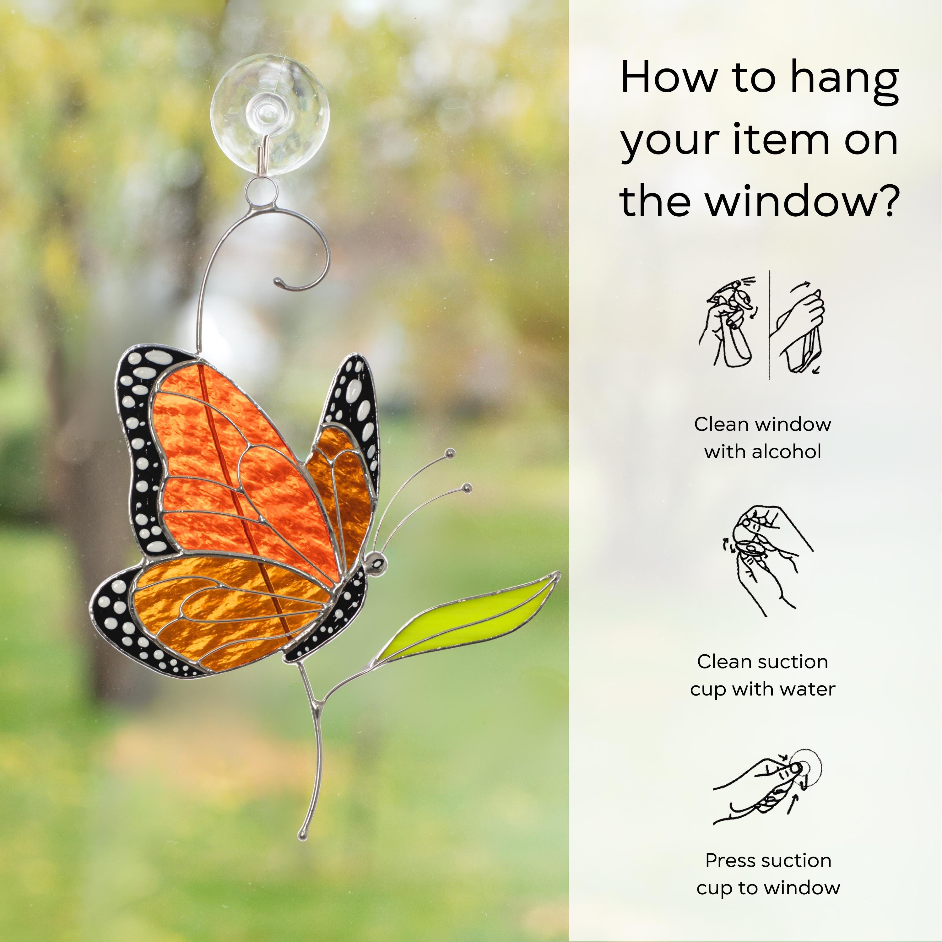 Butterfly stained glass window hanging Grandma gift Custom stained glass butterfly artwork Monarch butterfly wall art Custom suncatcher