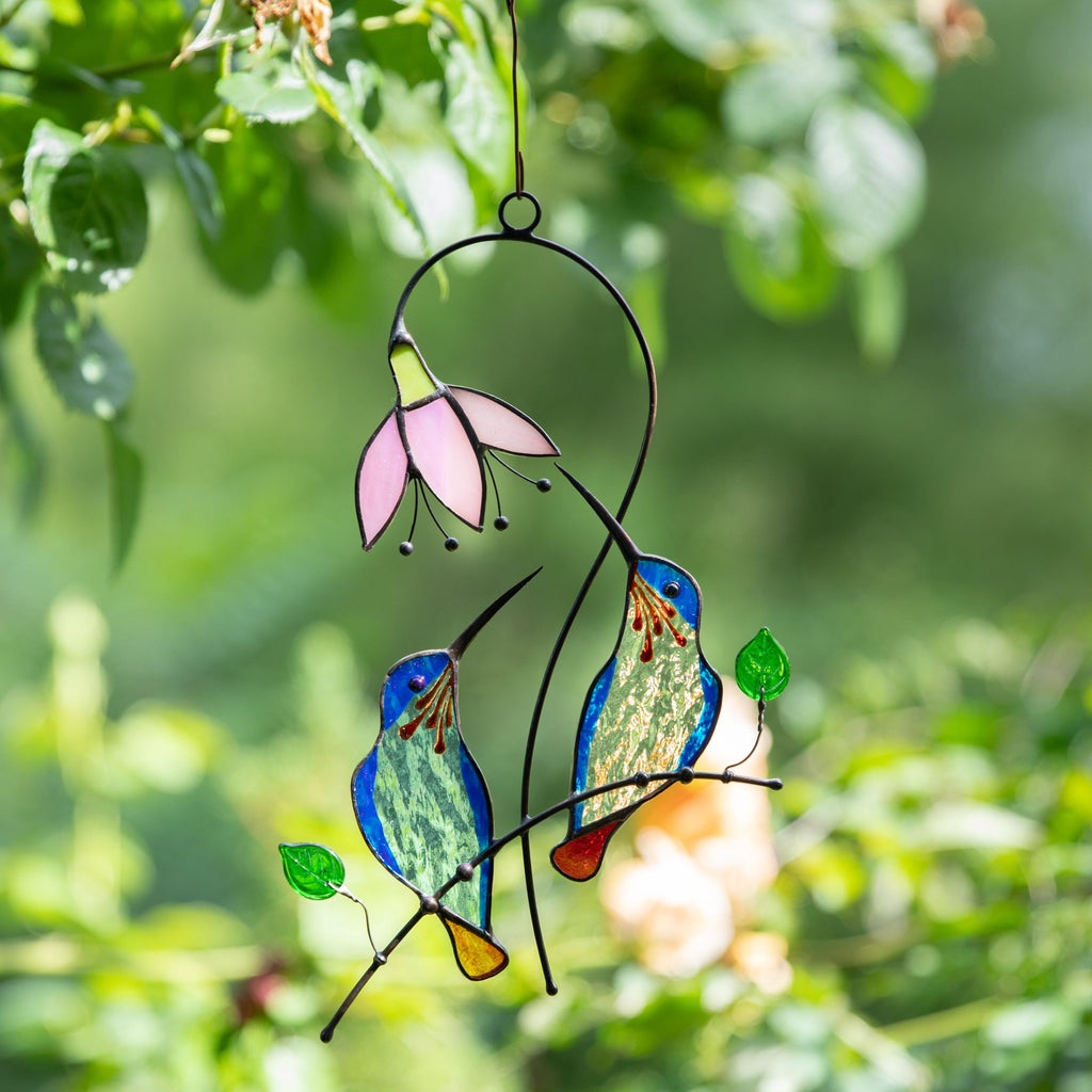 Hummingbird stained window hangings Unique gift for mom Hummingbird suncatcher Hummingbird gifts Mothers day gifts