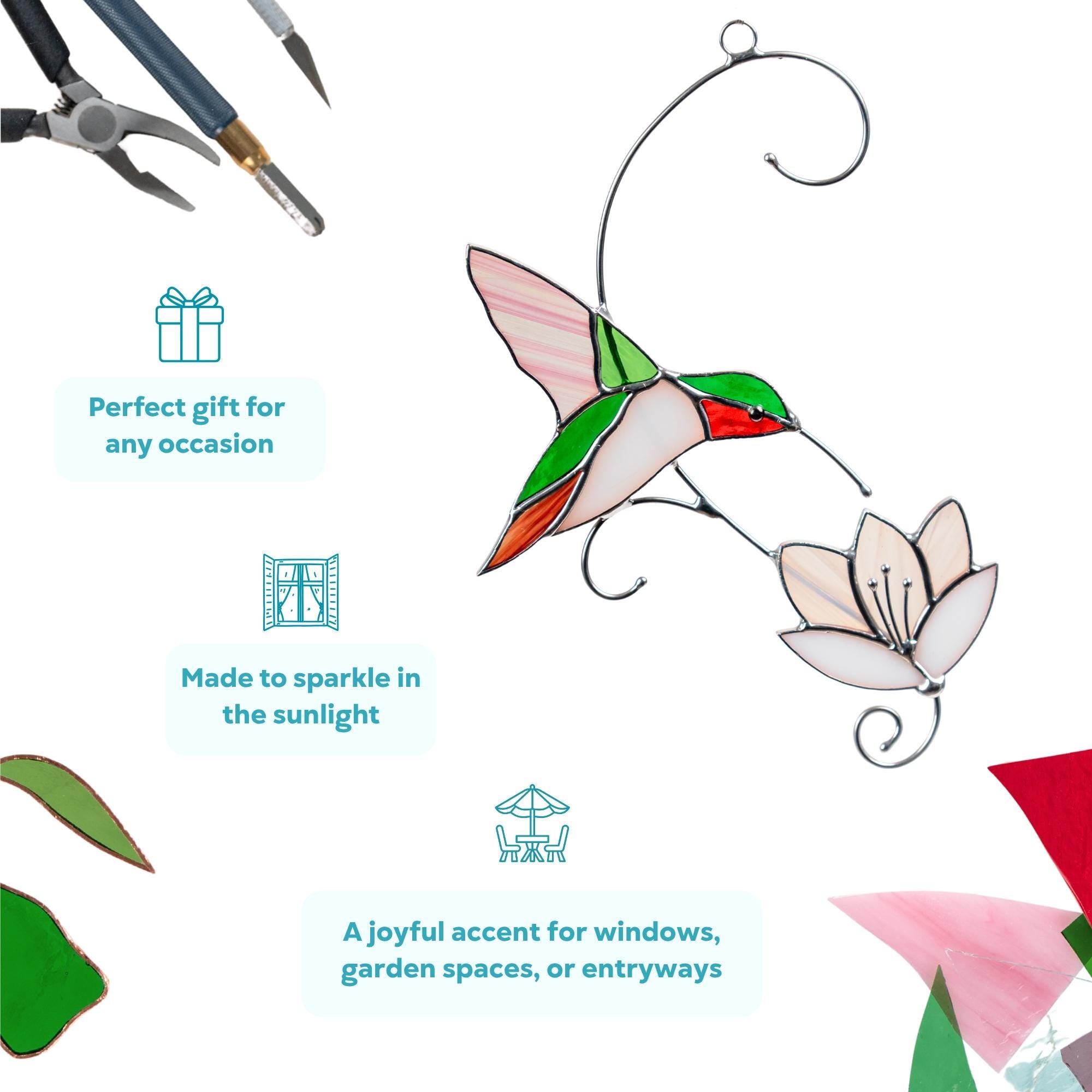 Hummingbird stained glass window hangings First mothers day gift Humming Custom stained glass bird ornament Flower suncatcher