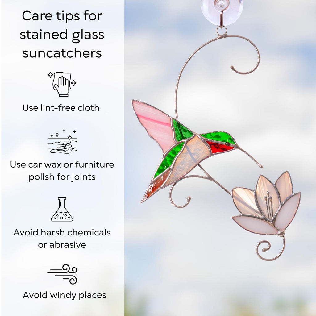 Hummingbird stained glass window hangings First mothers day gift Humming Custom stained glass bird ornament Flower suncatcher