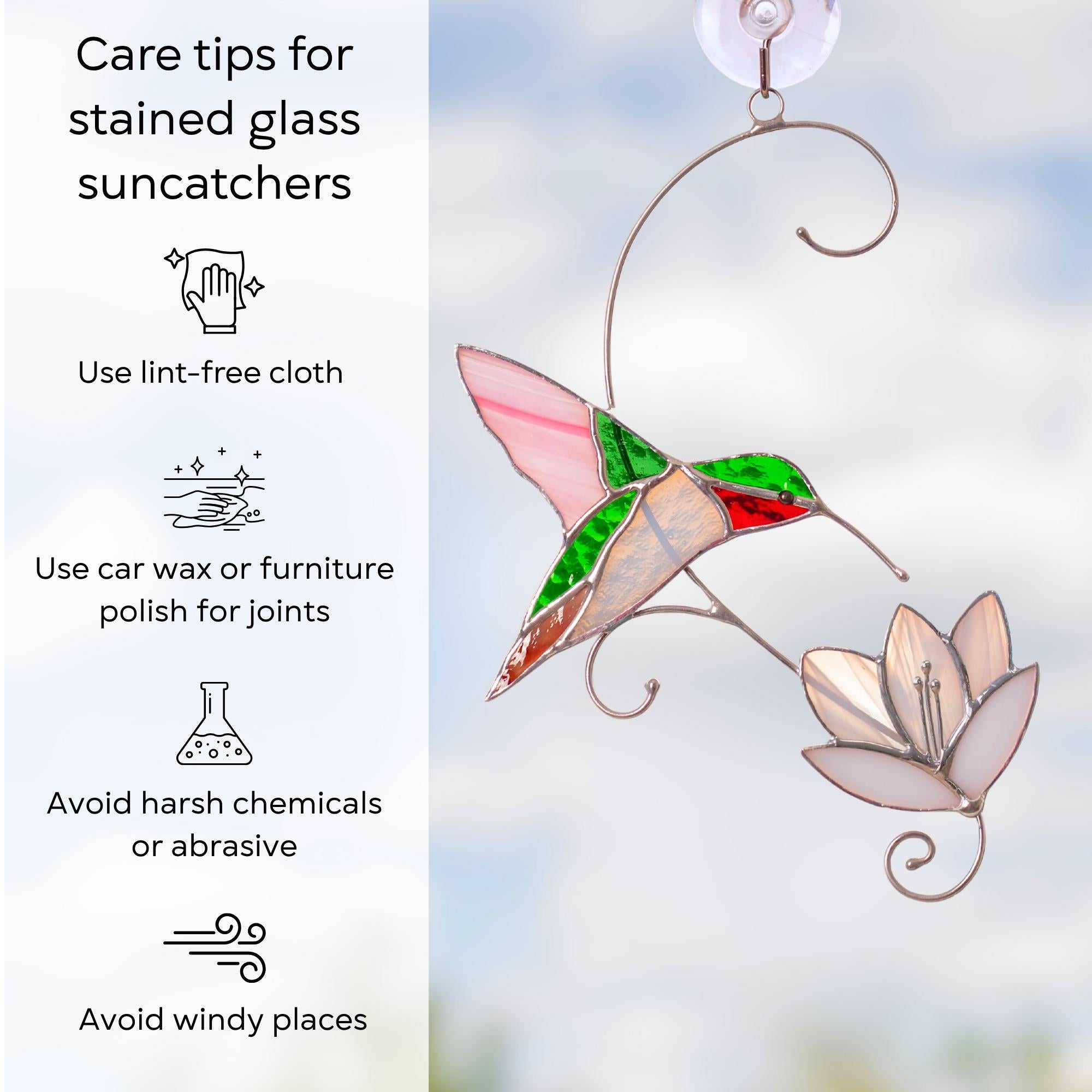 Hummingbird stained glass window hangings First mothers day gift Humming Custom stained glass bird ornament Flower suncatcher