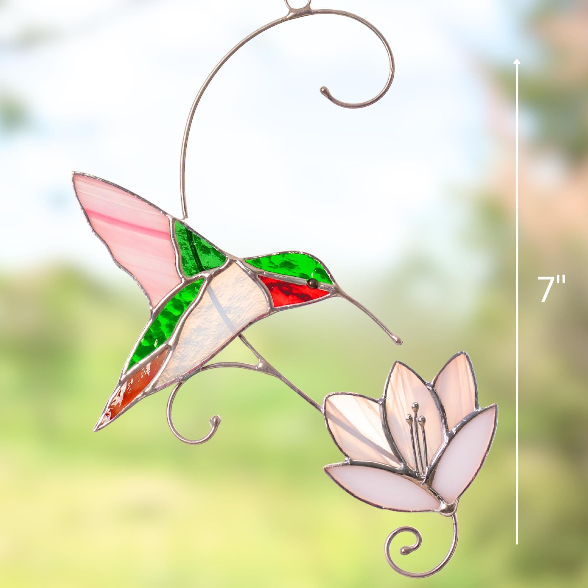 Hummingbird stained glass window hangings First mothers day gift Humming Custom stained glass bird ornament Flower suncatcher