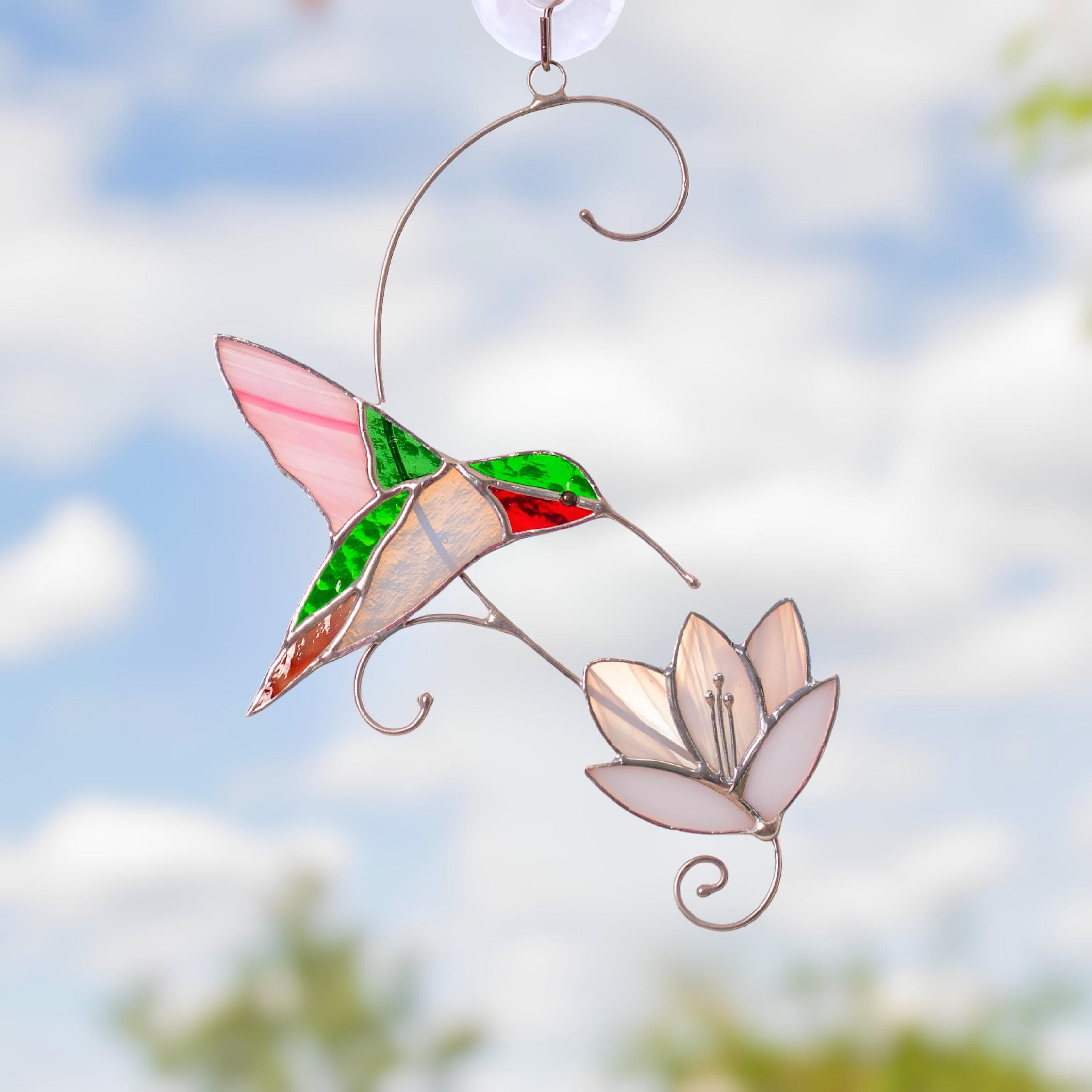 Hummingbird stained glass window hangings Best gift for mom Custom stained glass hummingbird suncatcher Bird stained glass window