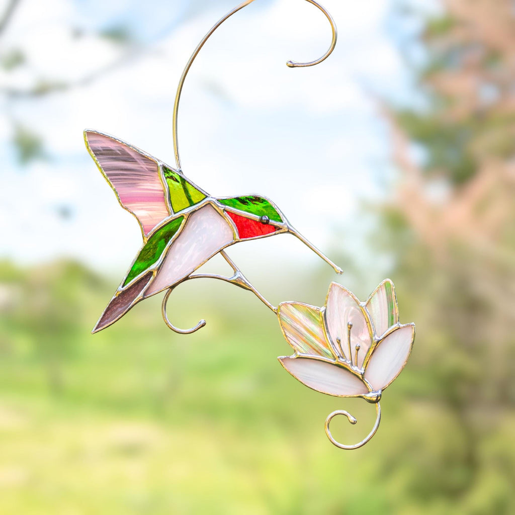 Hummingbird stained glass window hangings First mothers day gift Humming Custom stained glass bird ornament Flower suncatcher