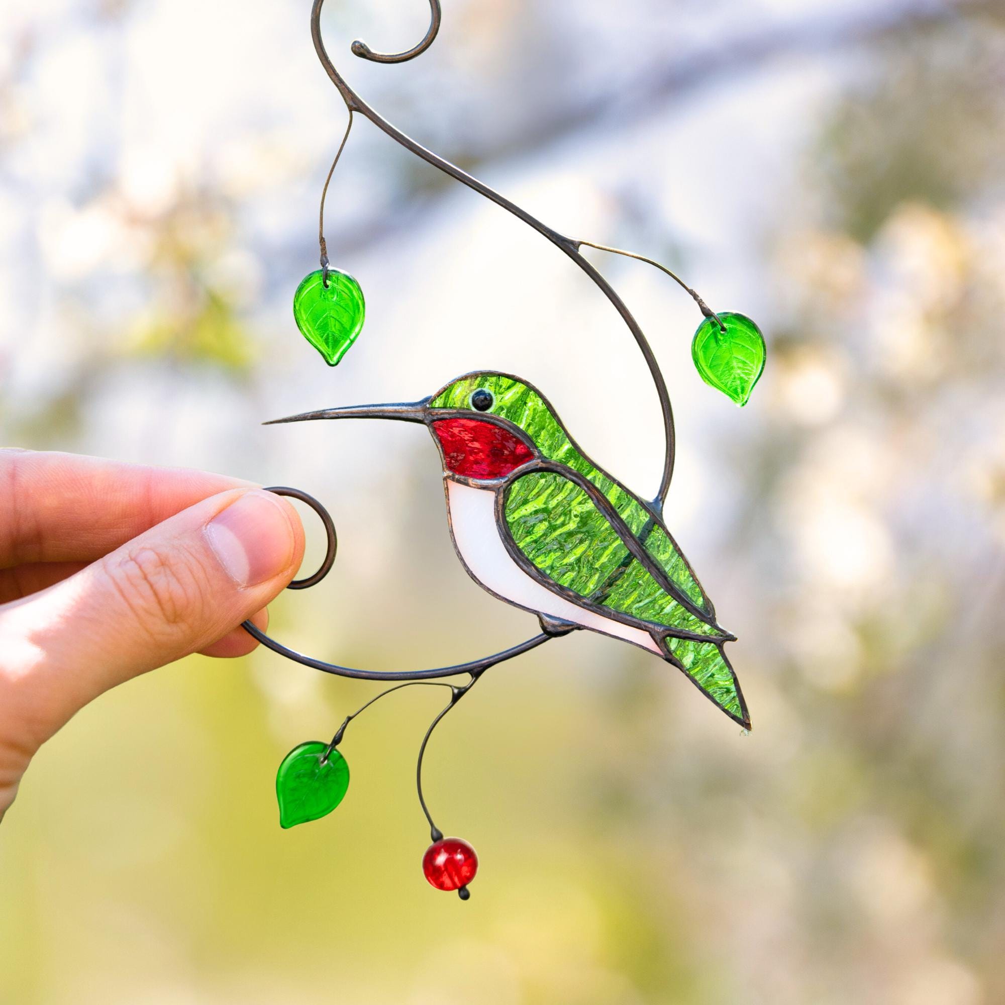 Hummingbird stained glass window hangings New mom gift Custom stained glass hummingbird suncatcher Farmhouse decor Grandparent gifts