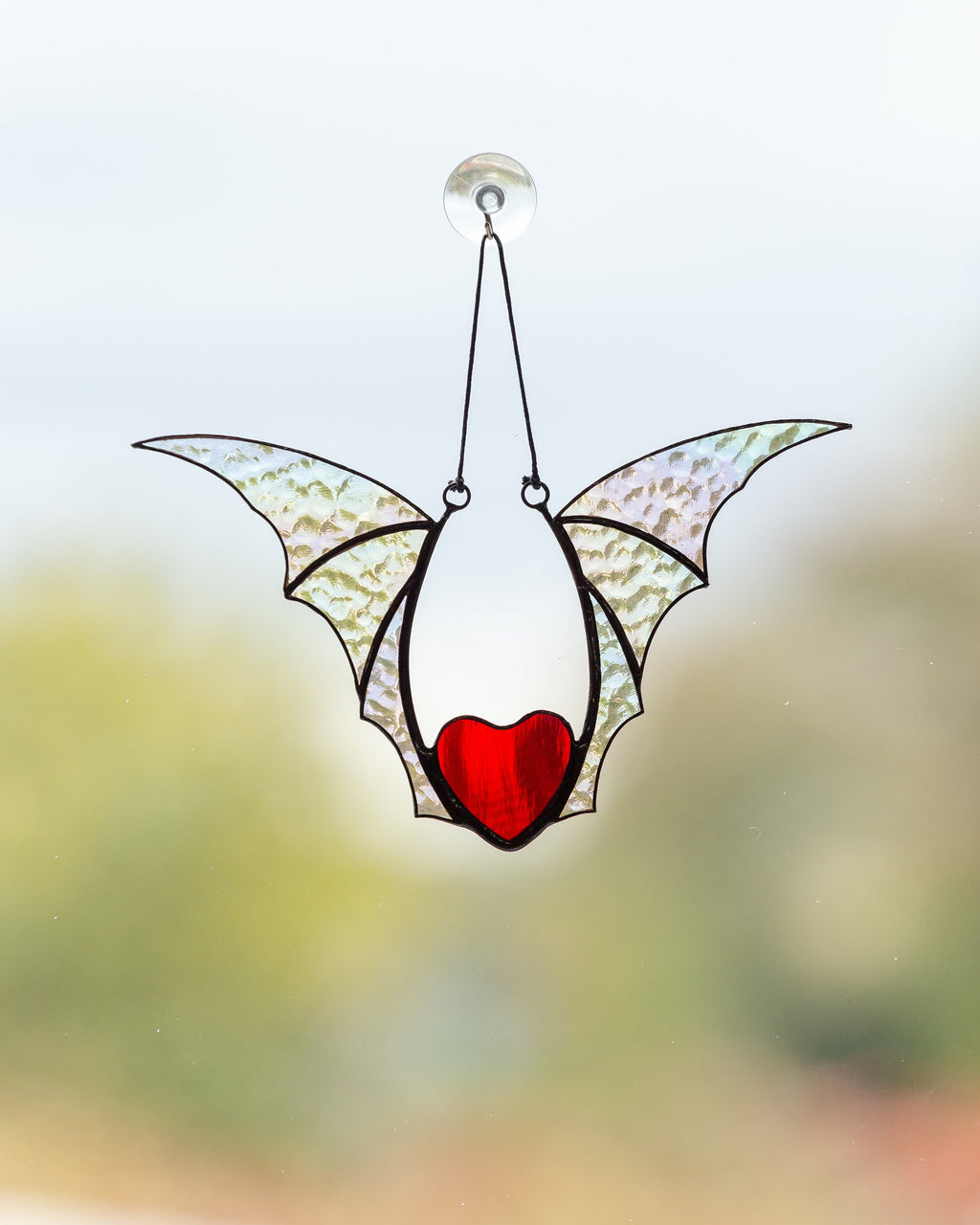 Valentine stained glass heart suncatcher Halloween gift goth home decor Stained glass bat honeymoon gifts Halloween decor