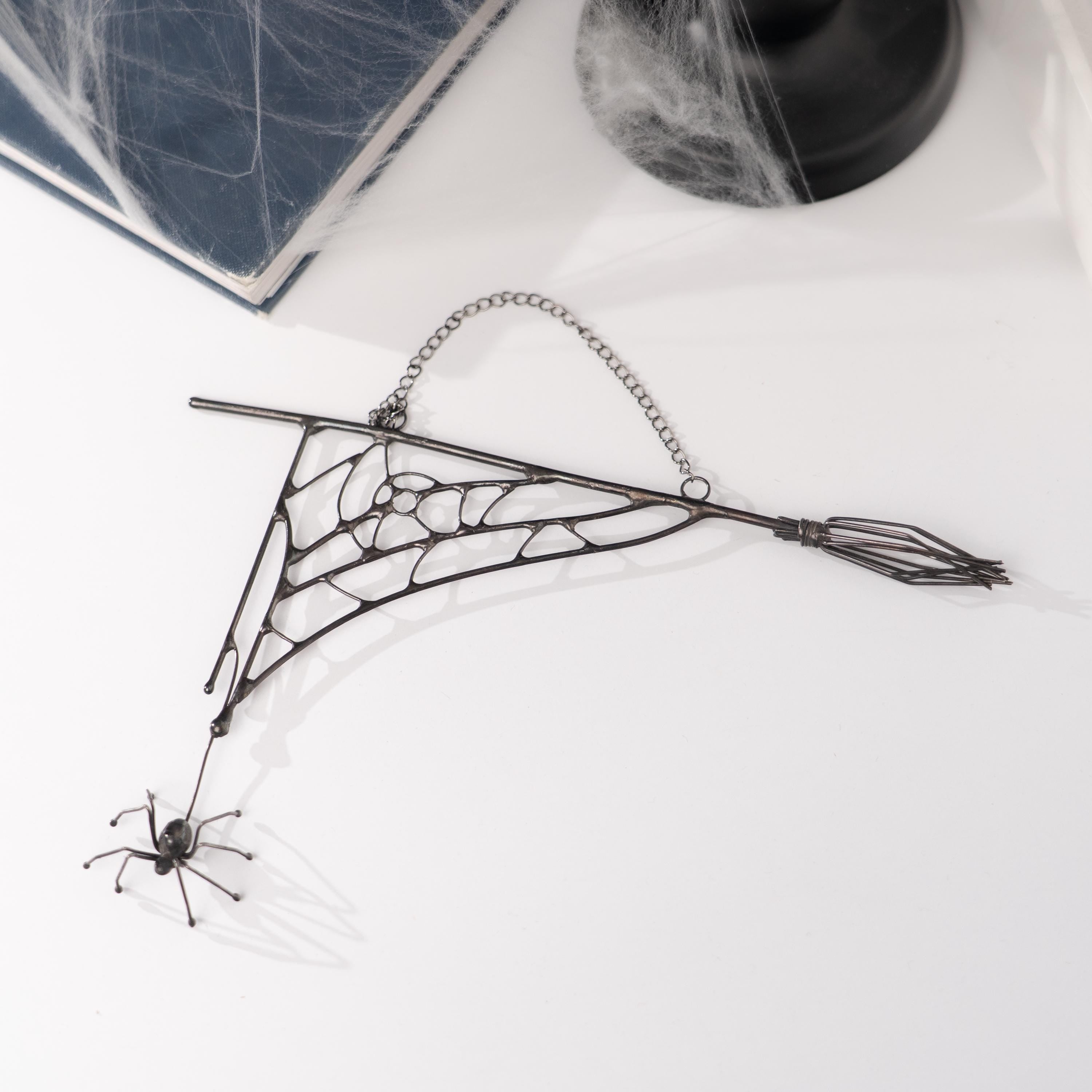 Halloween broom window hangings Jumping spider Stained glass horror Witch broom Halloween decorations Moon Halloween gifts