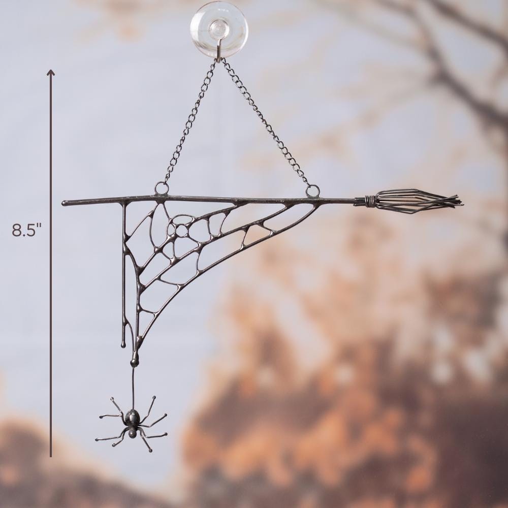 Halloween broom window hangings Jumping spider Stained glass horror Witch broom Halloween decorations Moon Halloween gifts