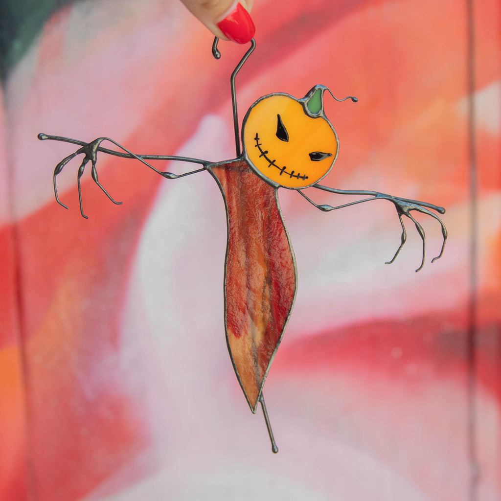 Halloween suncatcher Scarecrow Halloween gifts Custom stained glass window hangings Halloween decor indoor Haunted items